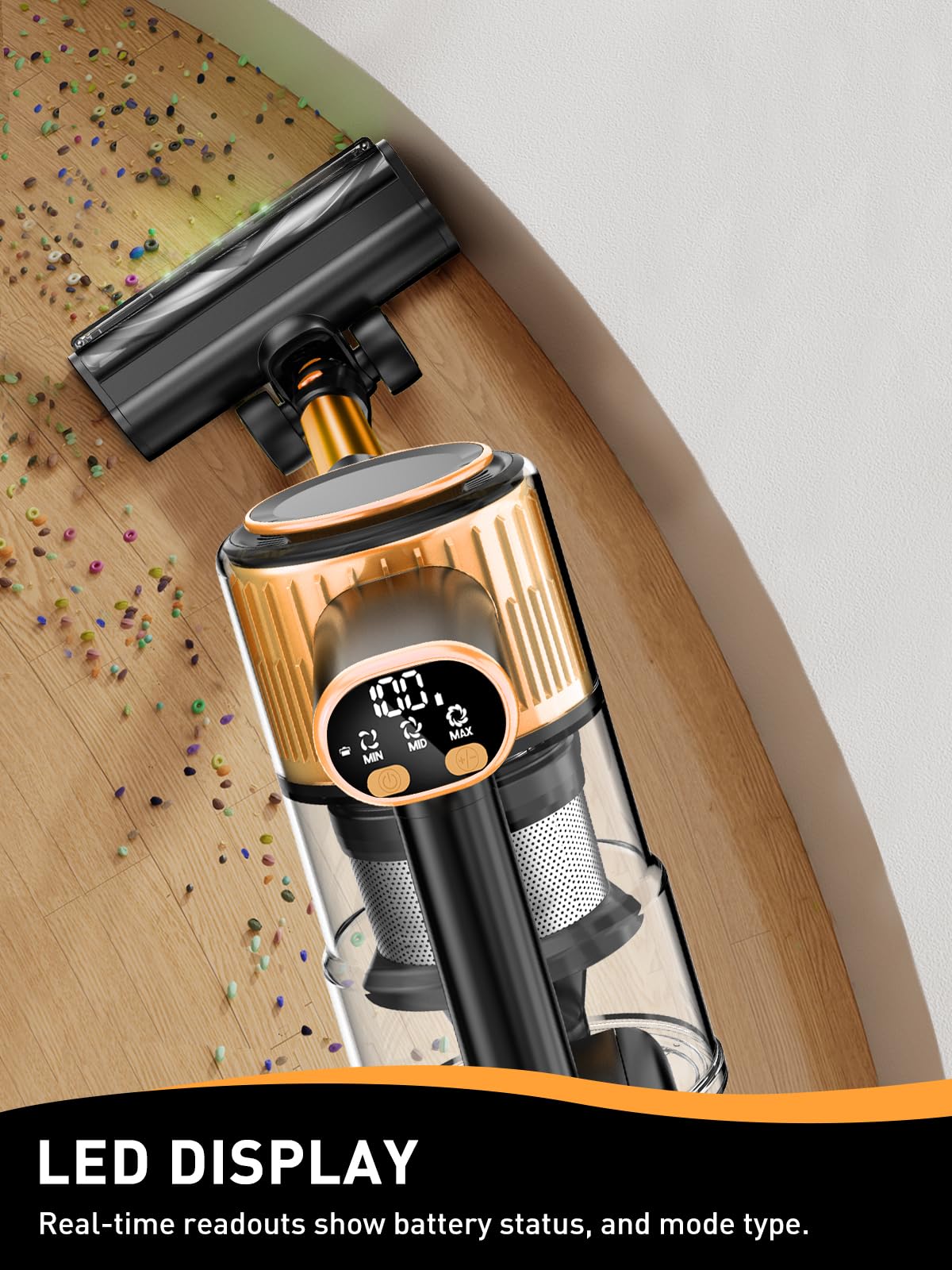 Cordless Vacuum Cleaner, 40Kpa 8 In 1 Powerful Suction Lightweight Stick Vacuum Cleaner For Home, Led Display, 3 Suction Modes,