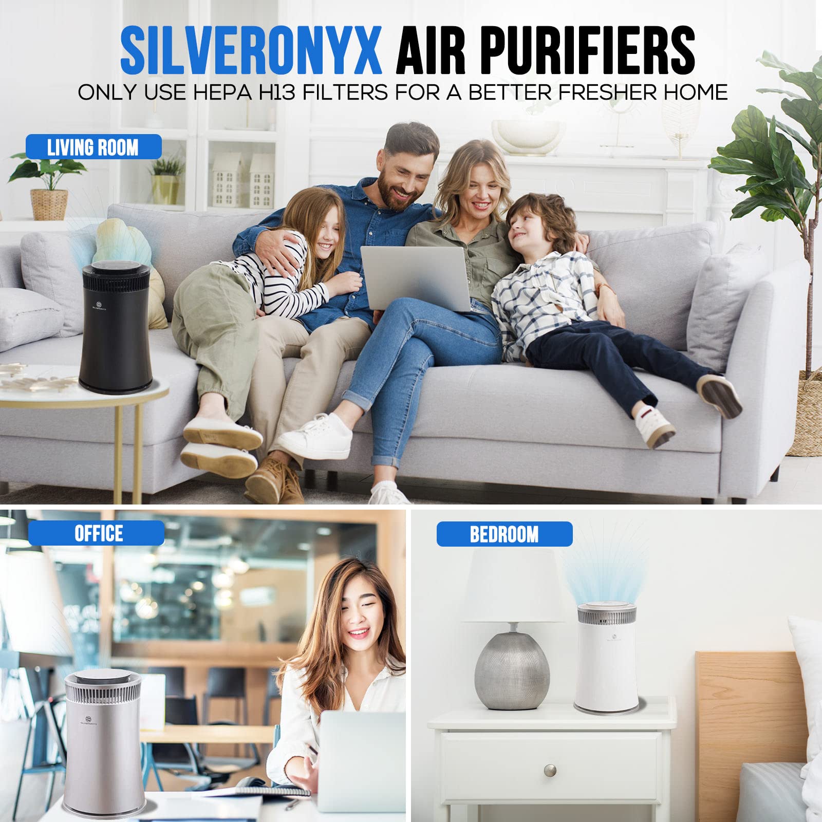 Silveronyx Air Purifiers For Home Large Room Air Purifier Up To 500 Ft, H13 True Hepa Filter For Allergies, Pets Hair, Smoke, Du