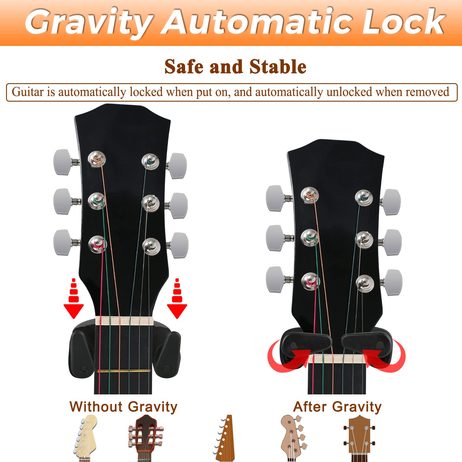 Eastrock Guitar Wall Mount Locking, Hardwood Guitar Hanger Wall Mount Auto Lock, Adjustable Rotatable Guitar Holder Stand For Ac
