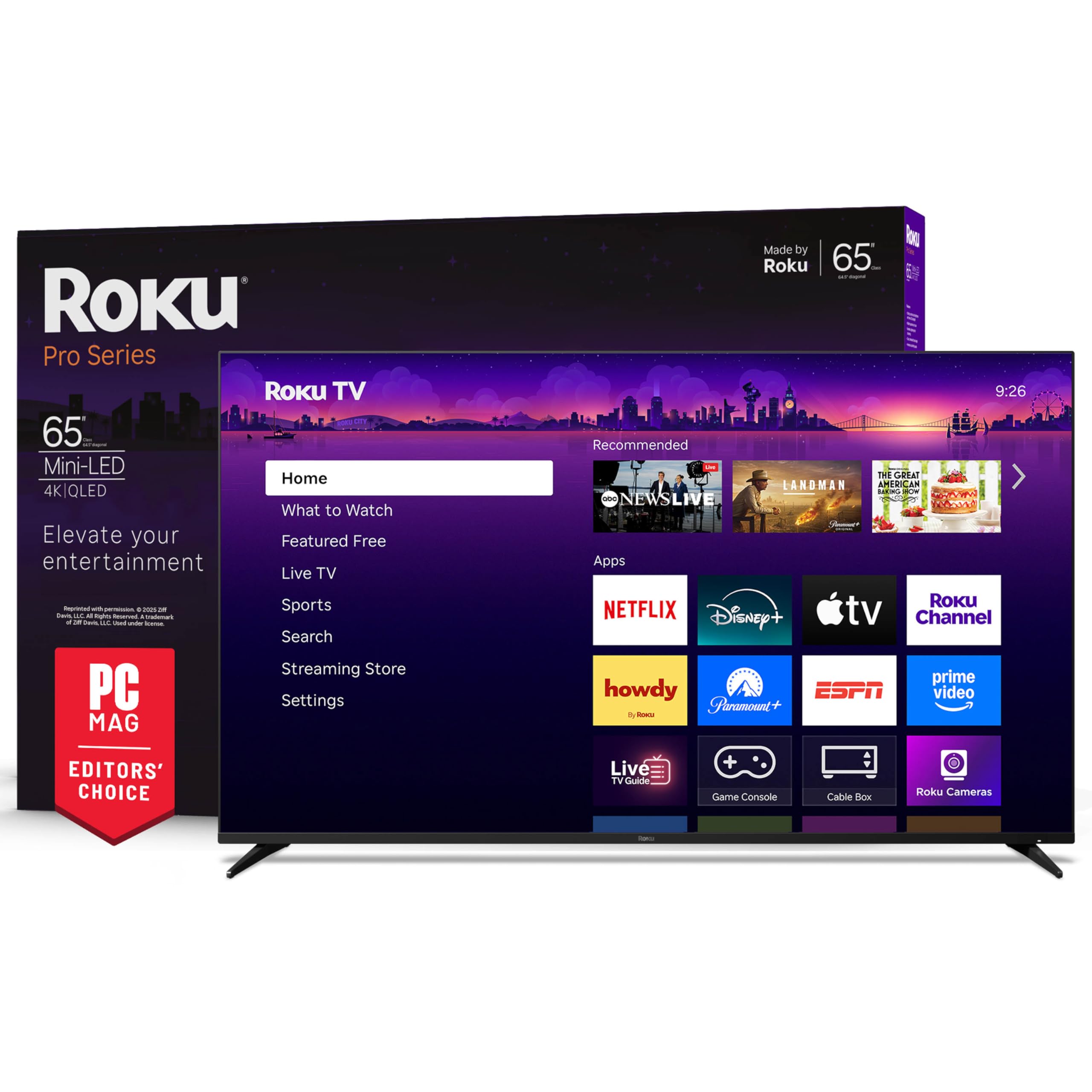 Roku Smart TV 2025 - 65-Inch Pro Series, Mini-LED TV - RokuTV with Backlit Voice Remote Pro - Flat Screen 4K QLED Television wit