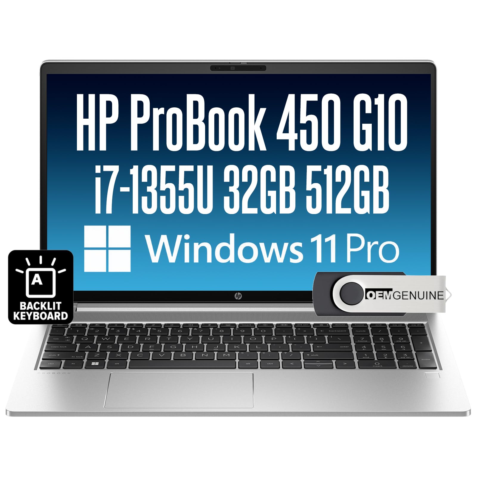 Hp Probook 450 G10 Business Laptop 15.6    Fhd Display, Intel 10 Core I7-1355U, 32Gb Ram, 512Gb Nvme, Wi-Fi 6, Rj-45, Webcam, Hd