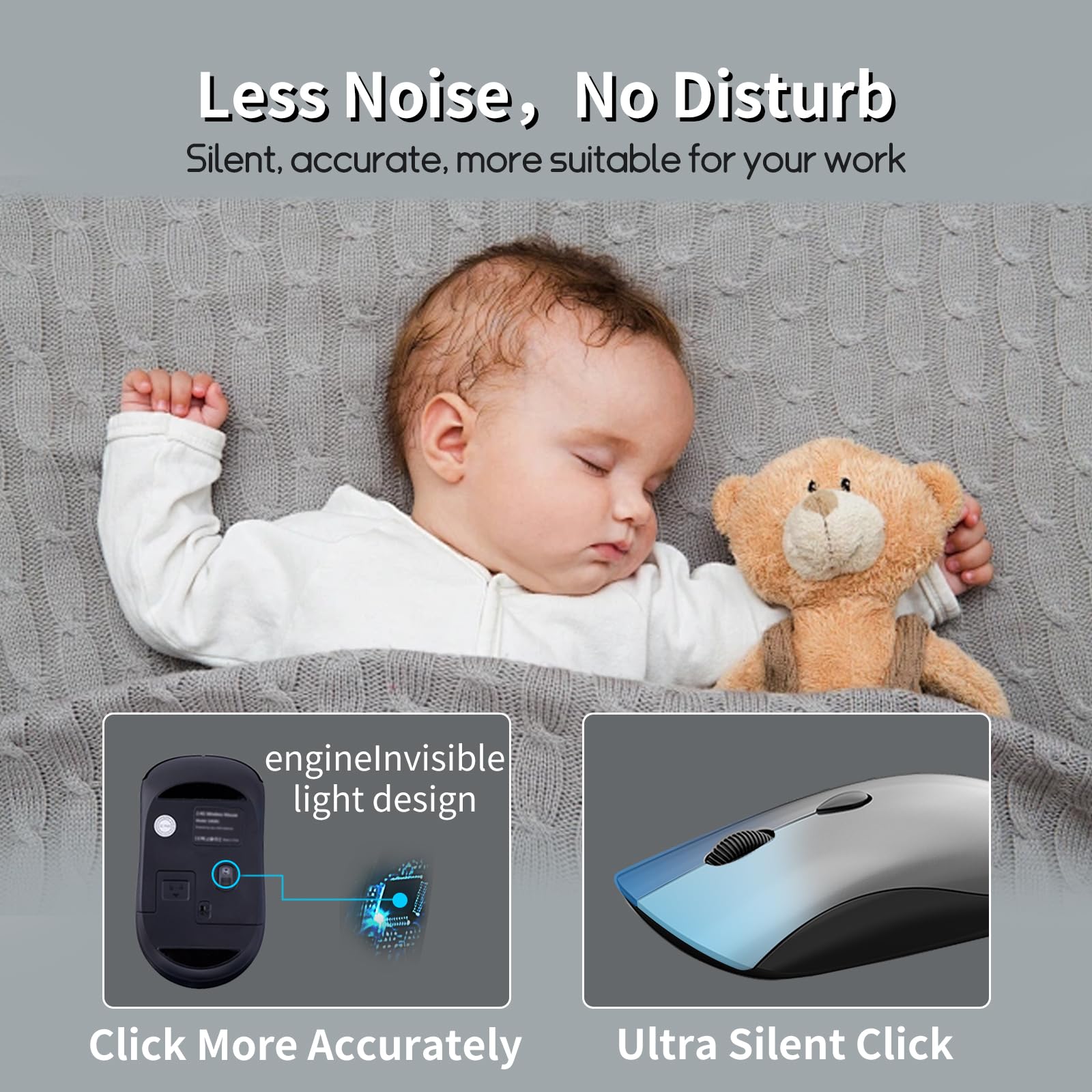 Wireless Mouse For Chromebook, Laptop, Pc, Macbook, Slim Portable Optical Computer Mouse With Usb Mini Receiver, Quiet Click, 24