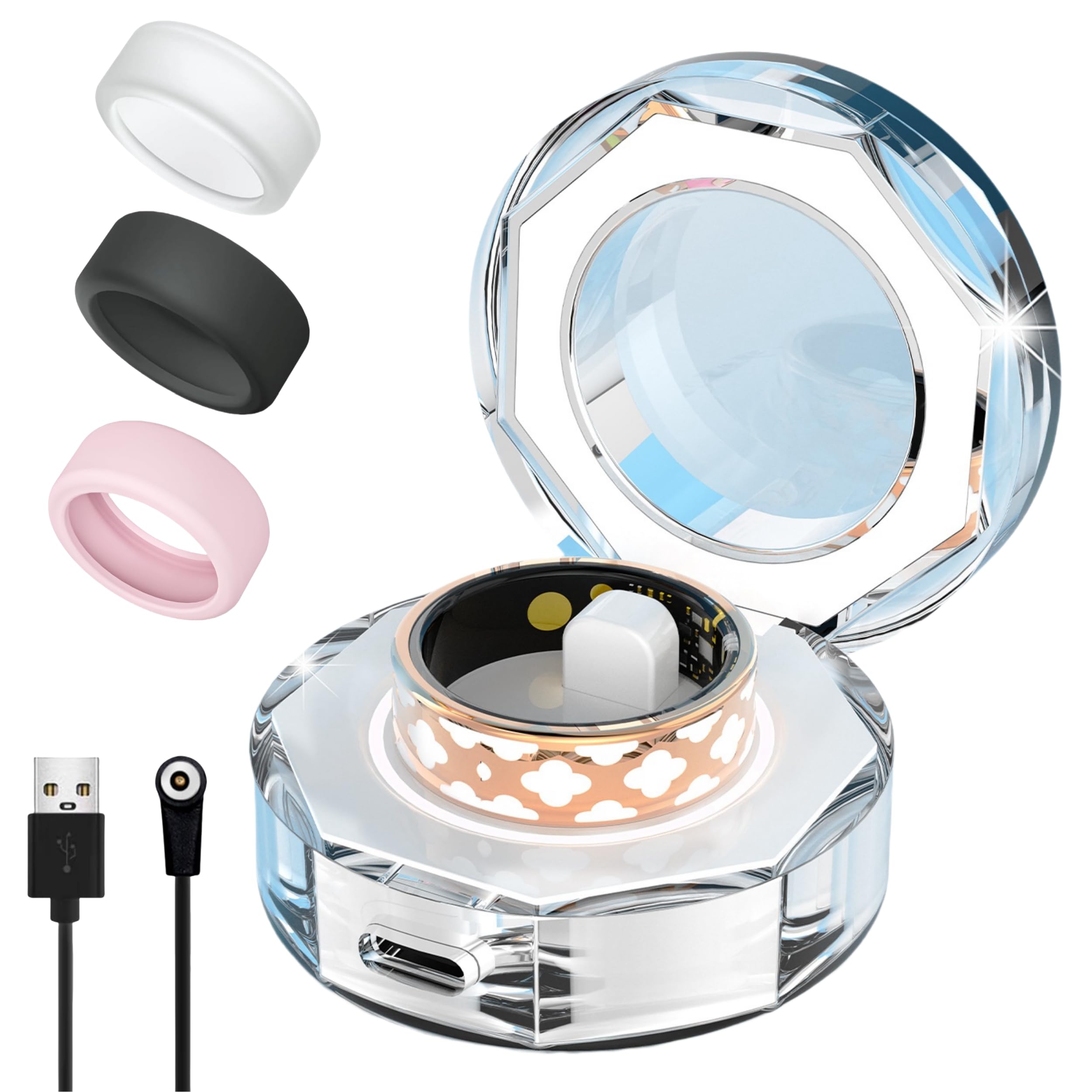 Unijethro Smart Health Tracker, Enamel Flower Pattern Ring   Sleep & Exercise Monitor, Ip68 Waterproof Activity Tracker With Cha