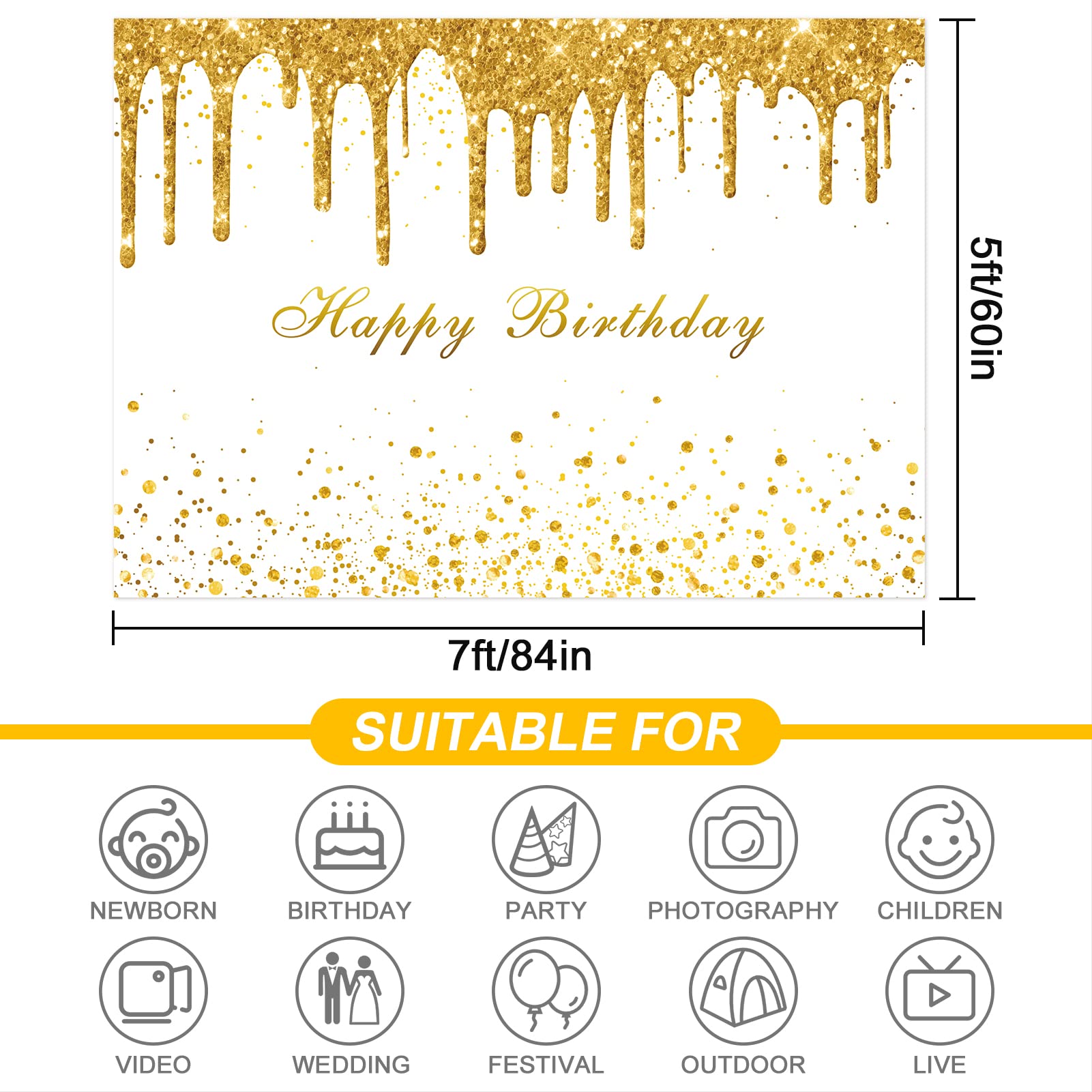 Rsuuinu Golden Birthday Party Backdrop For Girls Women Gold And White Bokeh Dots Glitter Photography Background Happy Birthday P