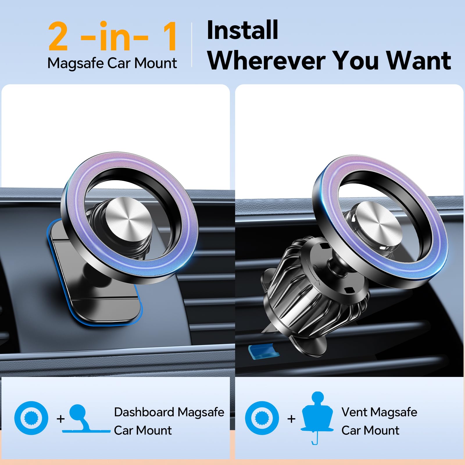For Magsafe Car Mount Vent?20 Strong Magnets?For Iphone Magnetic Car Mount?360?Cell Phone Mount For Car?Hands Free?Air Vent Phon