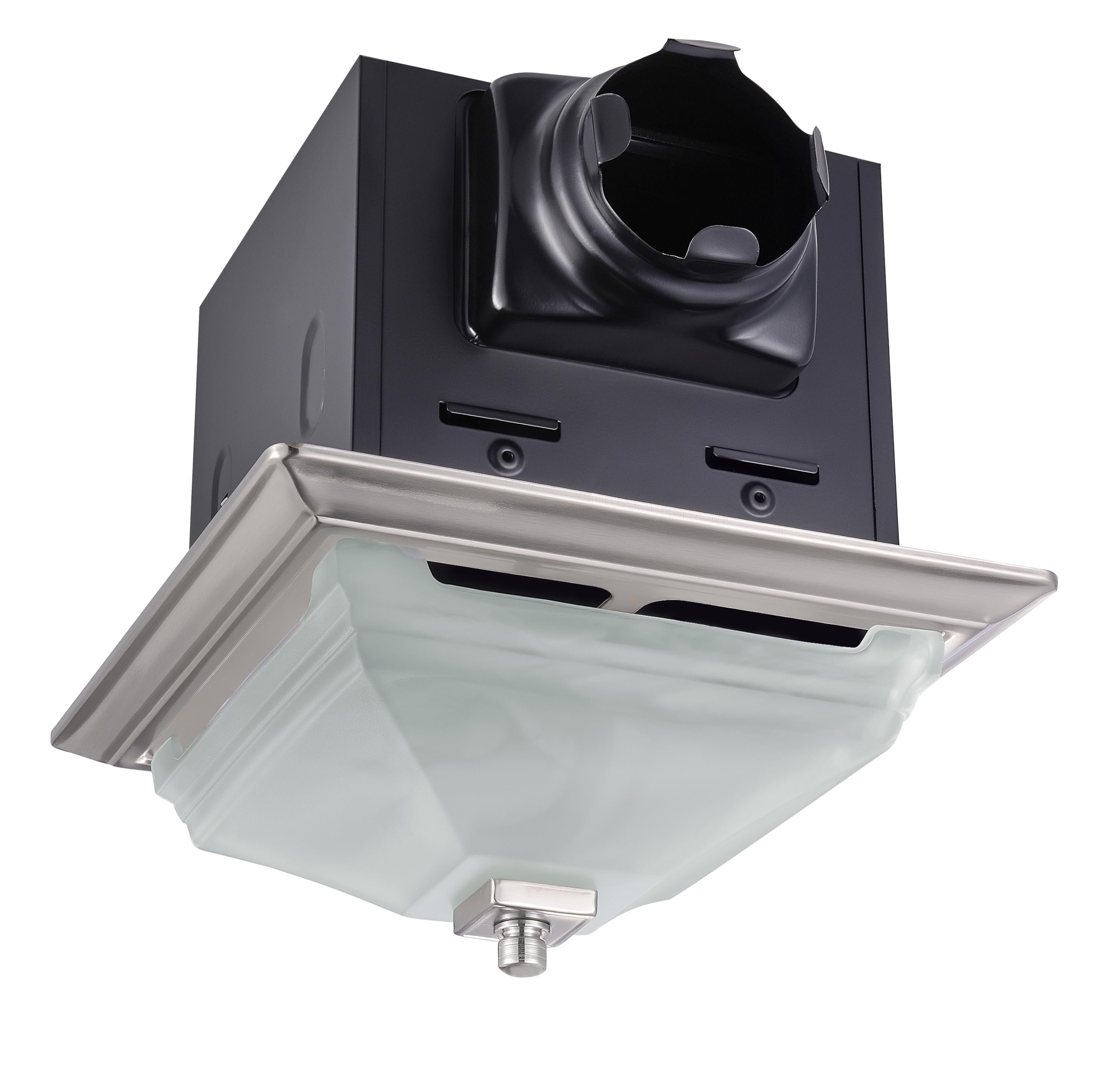 Decorative Square Brushed Nickel 110Cfm Bath Fan W/Integrated Led Light And Glass Globe