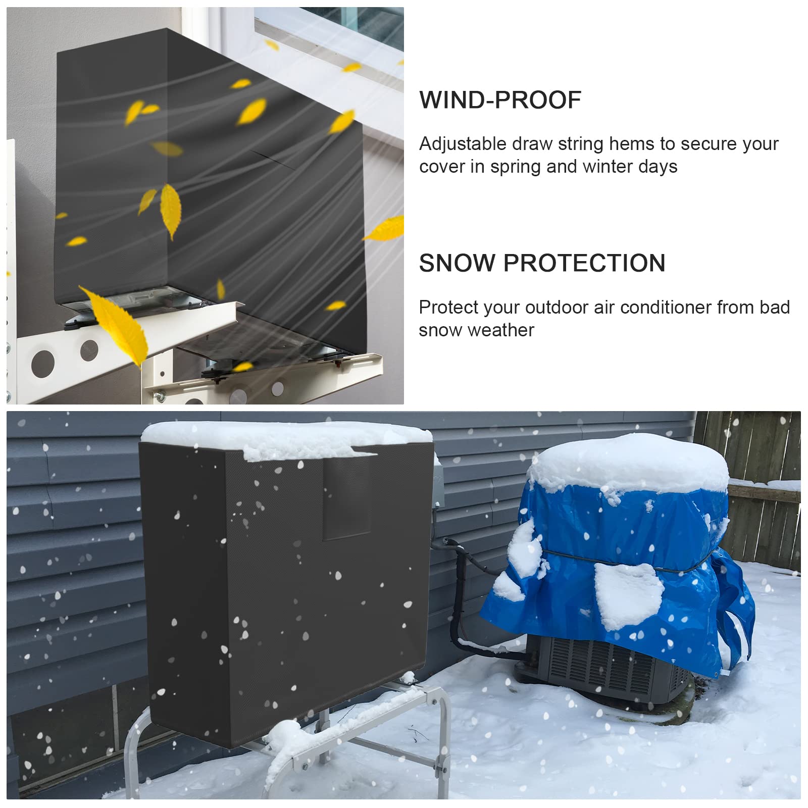 Klolkutta Mini Split Air Conditioner Covers For Outside Units, Rectangular A/C Condenser Cover For Outdoor Compressor Defender W