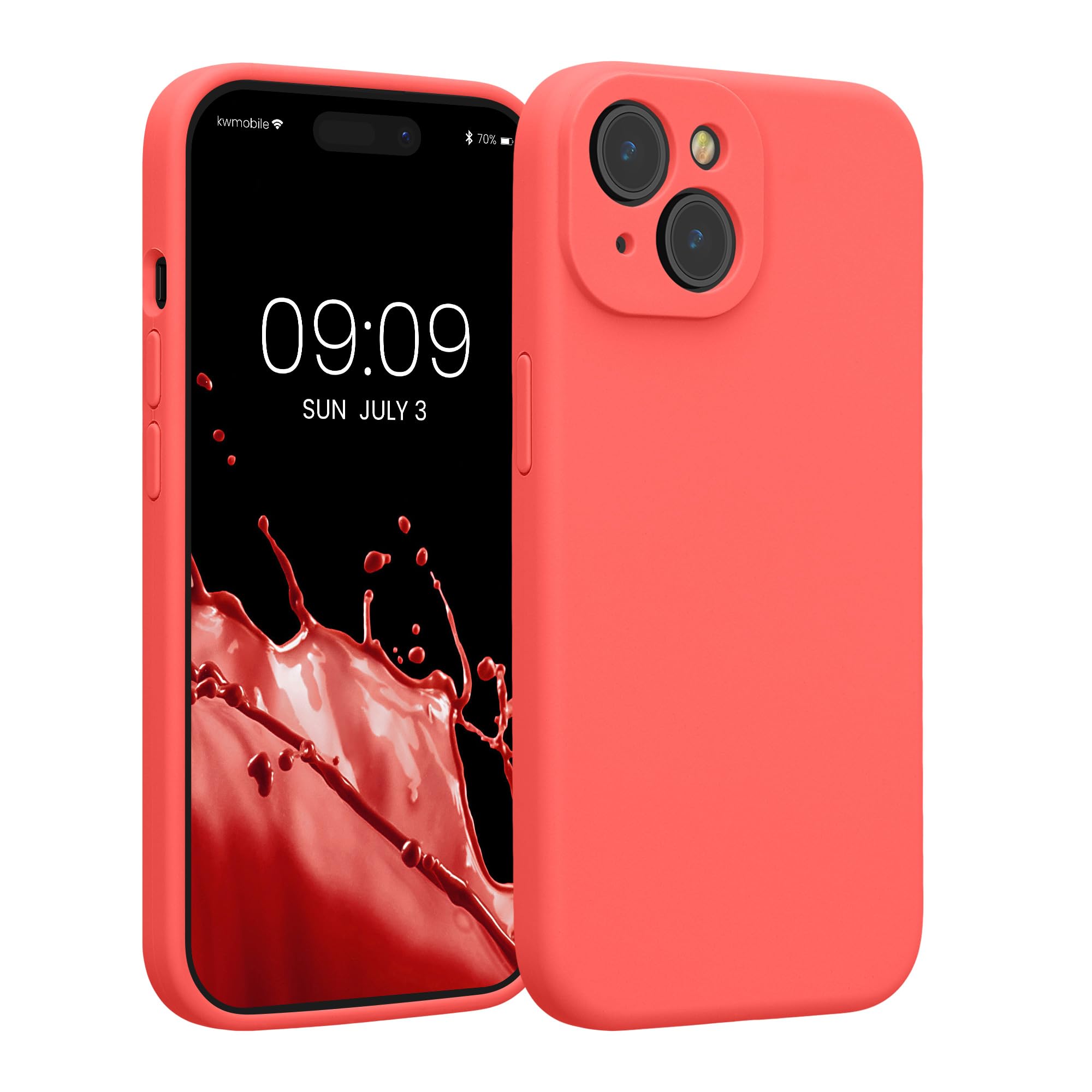 kwmobile Case Compatible with Apple iPhone 15 Case - Slim TPU Silicone Phone Cover - Soft Touch Finish - Neon Coral