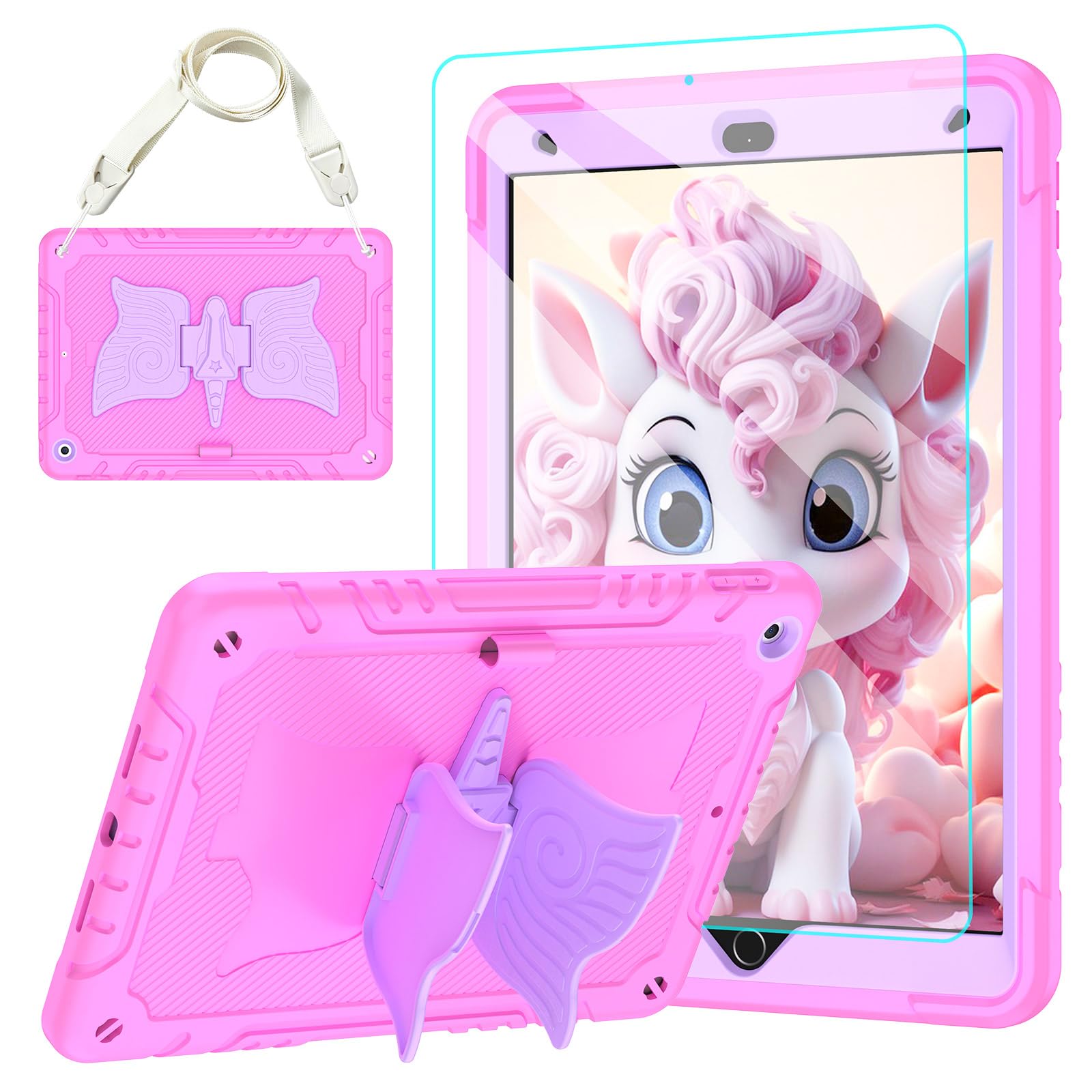 TOMORRY for iPad 9th/8th/7th Generation Case 10.2 with Tempered Glass Screen Protector,Unicorn Stand & Pencil Holder Shoulder St
