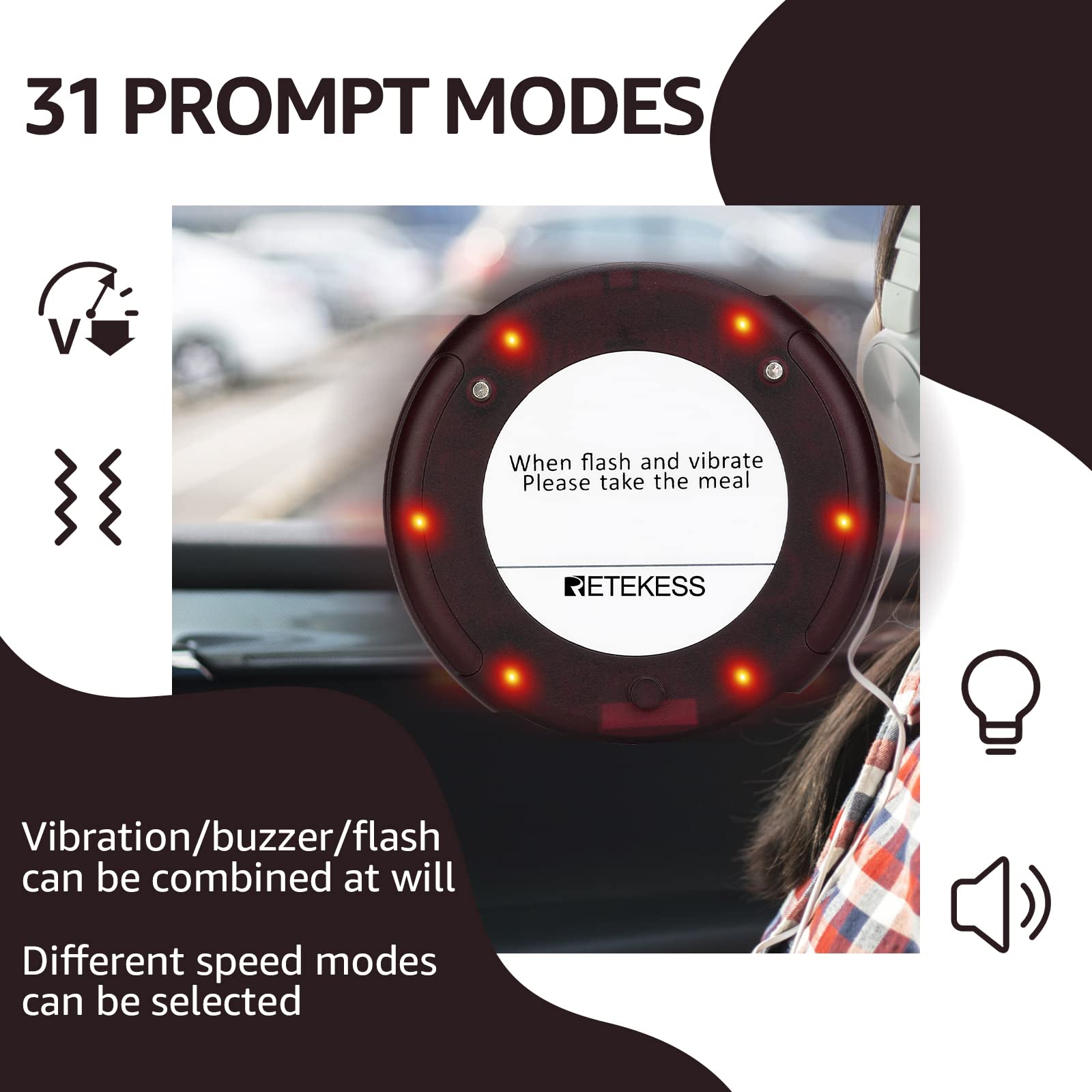 Retekess Td163 Coaster Pager System, Pagers For Restaurants Long Range,31 Prompt Modes, 20 Beepers For Food Truck, Church Nurser
