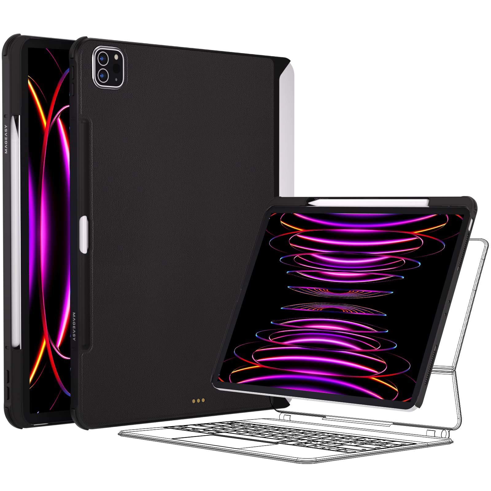 Mageasy Citicover For Ipad Pro 12.9'' Case With Pencil Holder   Compatible With Magic Keyboard & Smart Keyboard Folio, Premium V