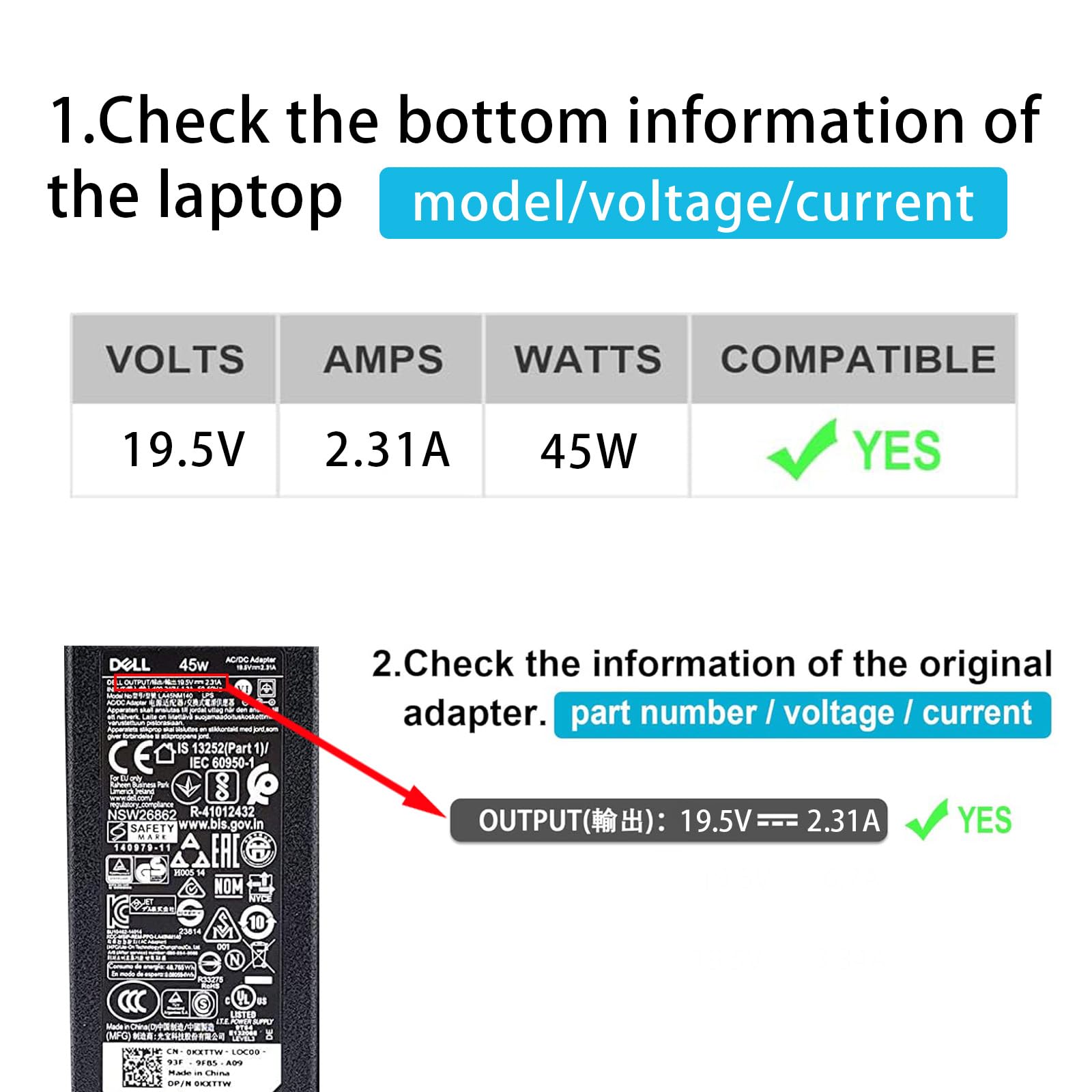 Original 45W Laptop Charger For Dell Inspiron 13 14 15 3000 5000 7000 Series 15 3552 3555 3558 3565 3567 5551 5552 5555 5558 555
