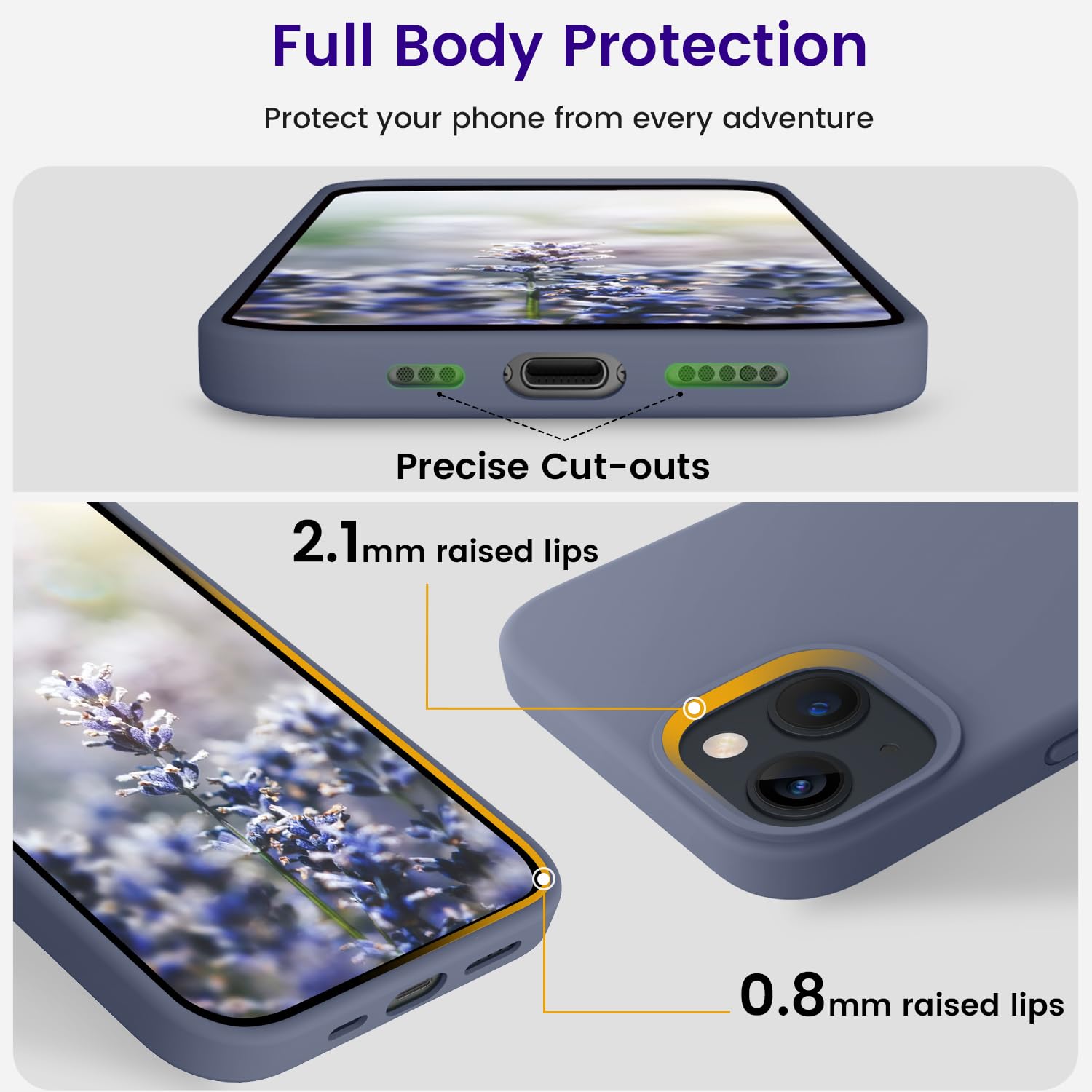 Otofly Designed For Iphone 13 Case, Silicone Shockproof Slim Thin Phone Case For Iphone 13 6.1 Inch (Lavender)