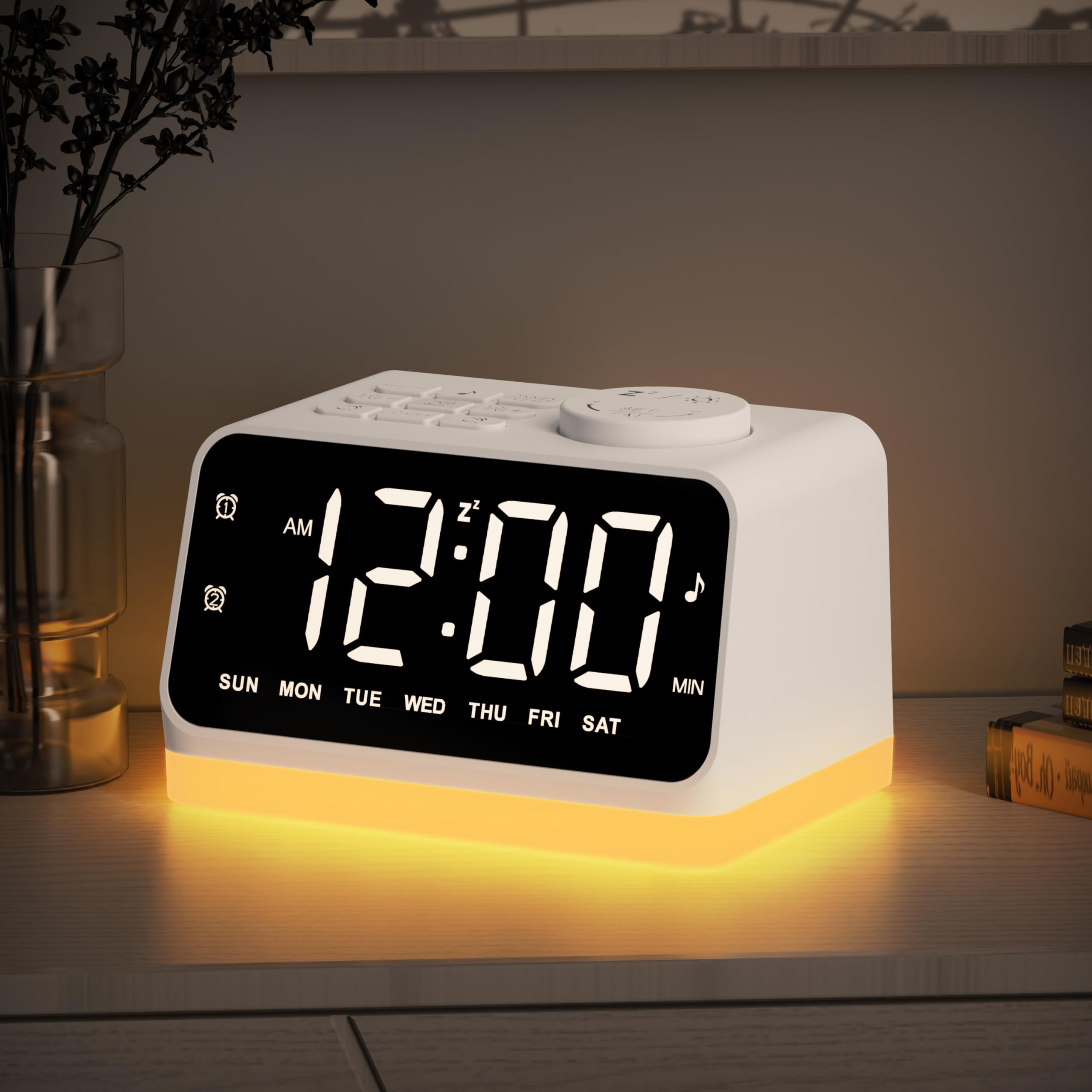 Jall Digital Alarm Clock With Fm Radio For Bedroom, 8 Colors Night Light With 2 Charging Port, Sleep Sound Machines With Timer, 