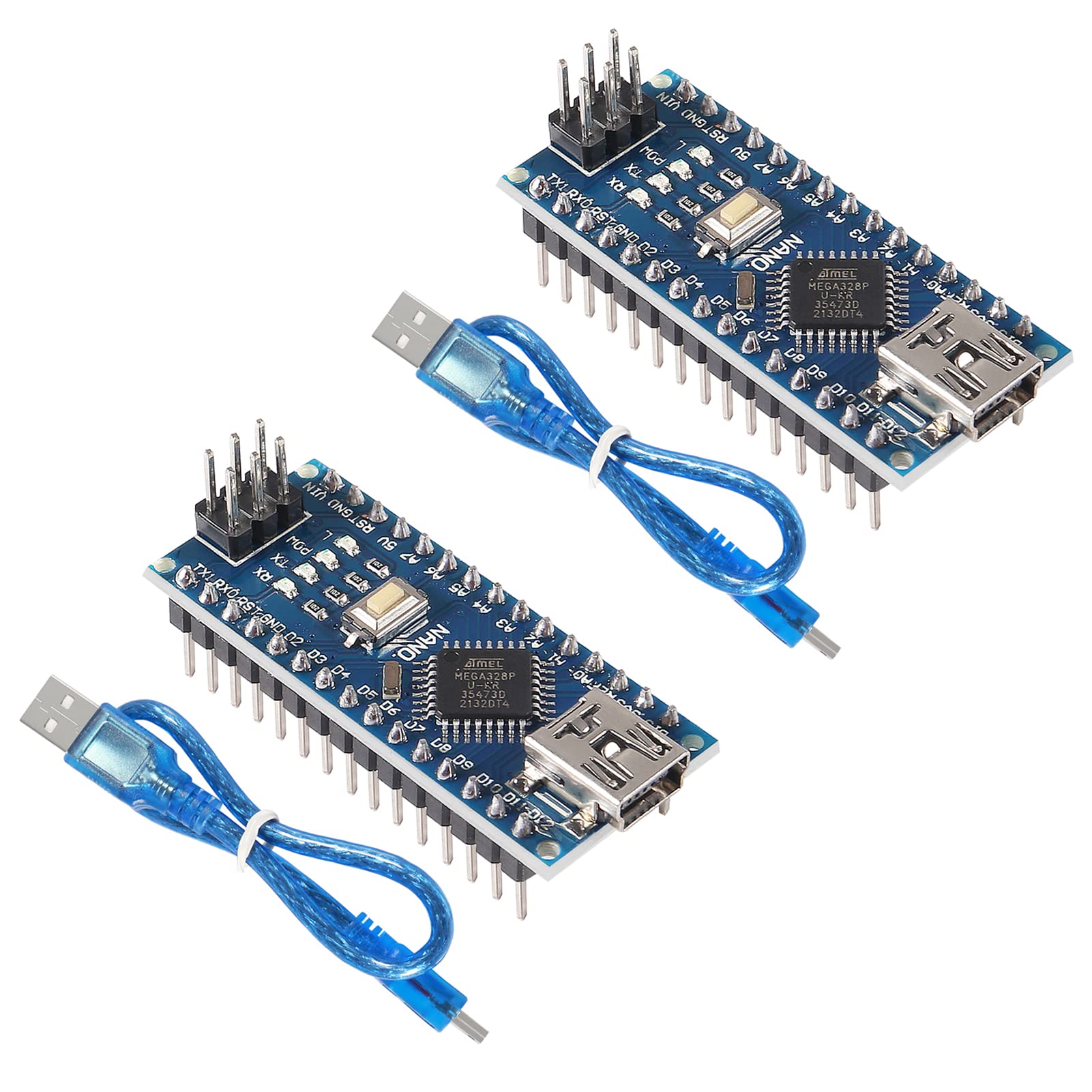 Dweii 2Pcs For Nano V3.0 Atmega328P Module Ch340C Chip 5V 16Mhz Mini Usb Micro Controller Board With 2Pcs Mini Usb Cable Compati