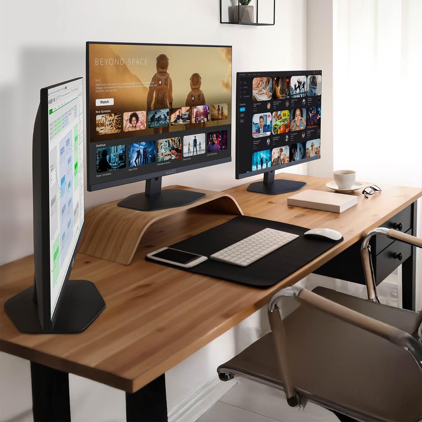 Kado Triple Monitor Setup   3 Pack 27'' 1920X1080 Computer Monitor 75Hz Vesa Mount Hdmi Office Gaming Hybrid Built In Speakers (