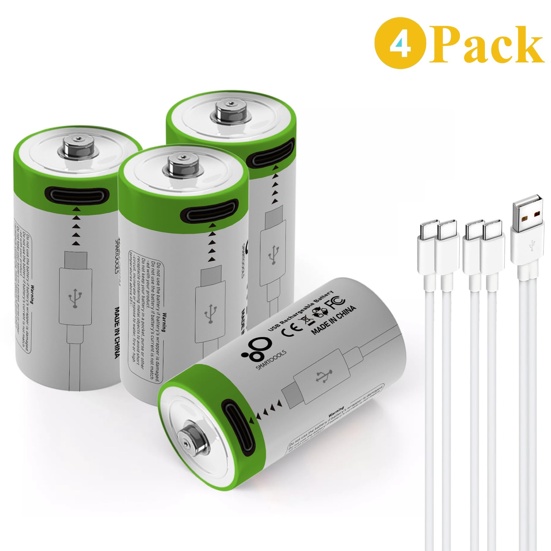 Camelcell 4 Pack Cr2 Battery,Rechargeable Cr2 3V-3.7V Lithium Batteries, 4 In 1 Usb Type C Rechargeable Lithium Cr2 Cr15H270 152