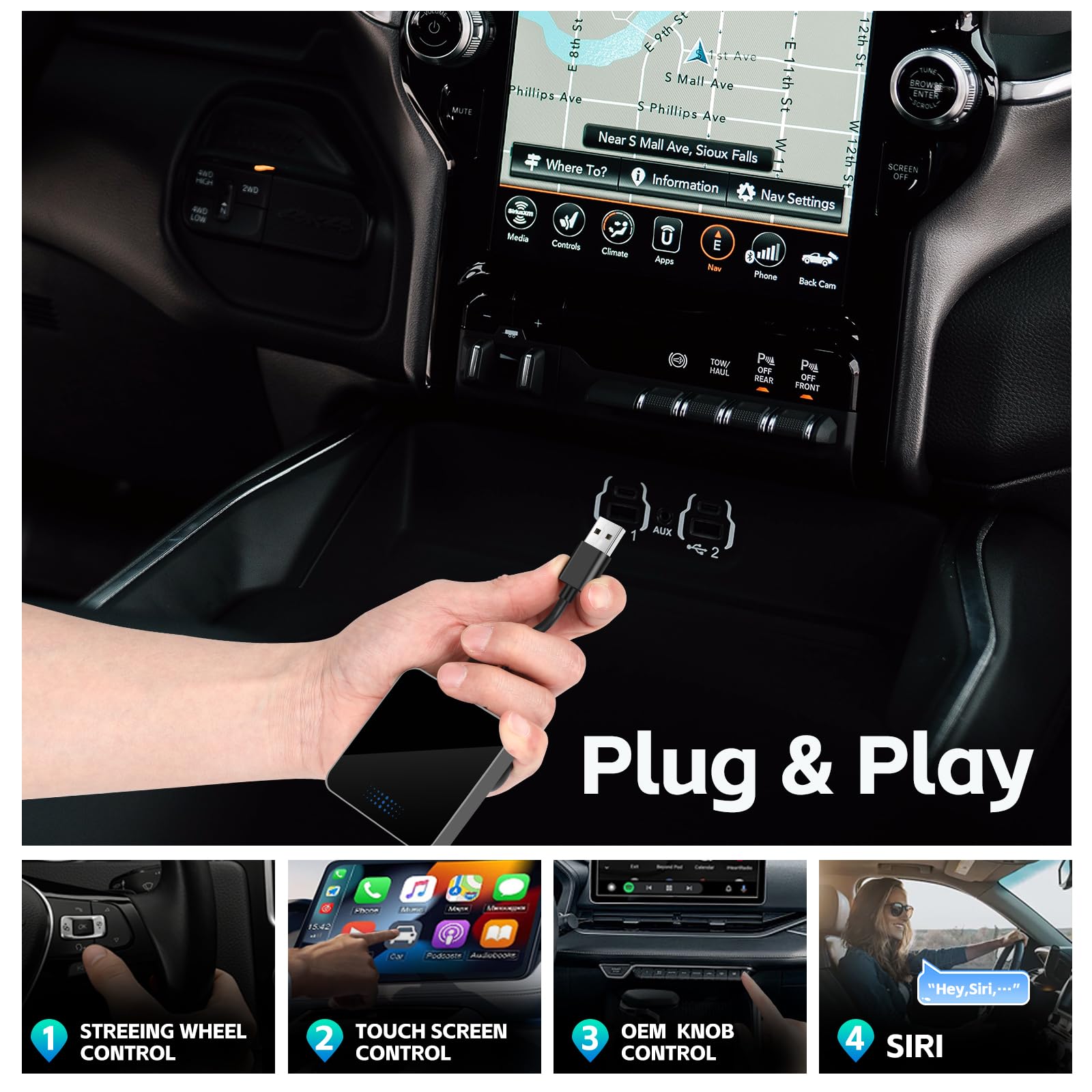 Larlarsa Wireless Carplay Adapter, Converts Wired To Wireless Carplay Adapter For Iphone, Plug & Play Compatible For Cars From 2