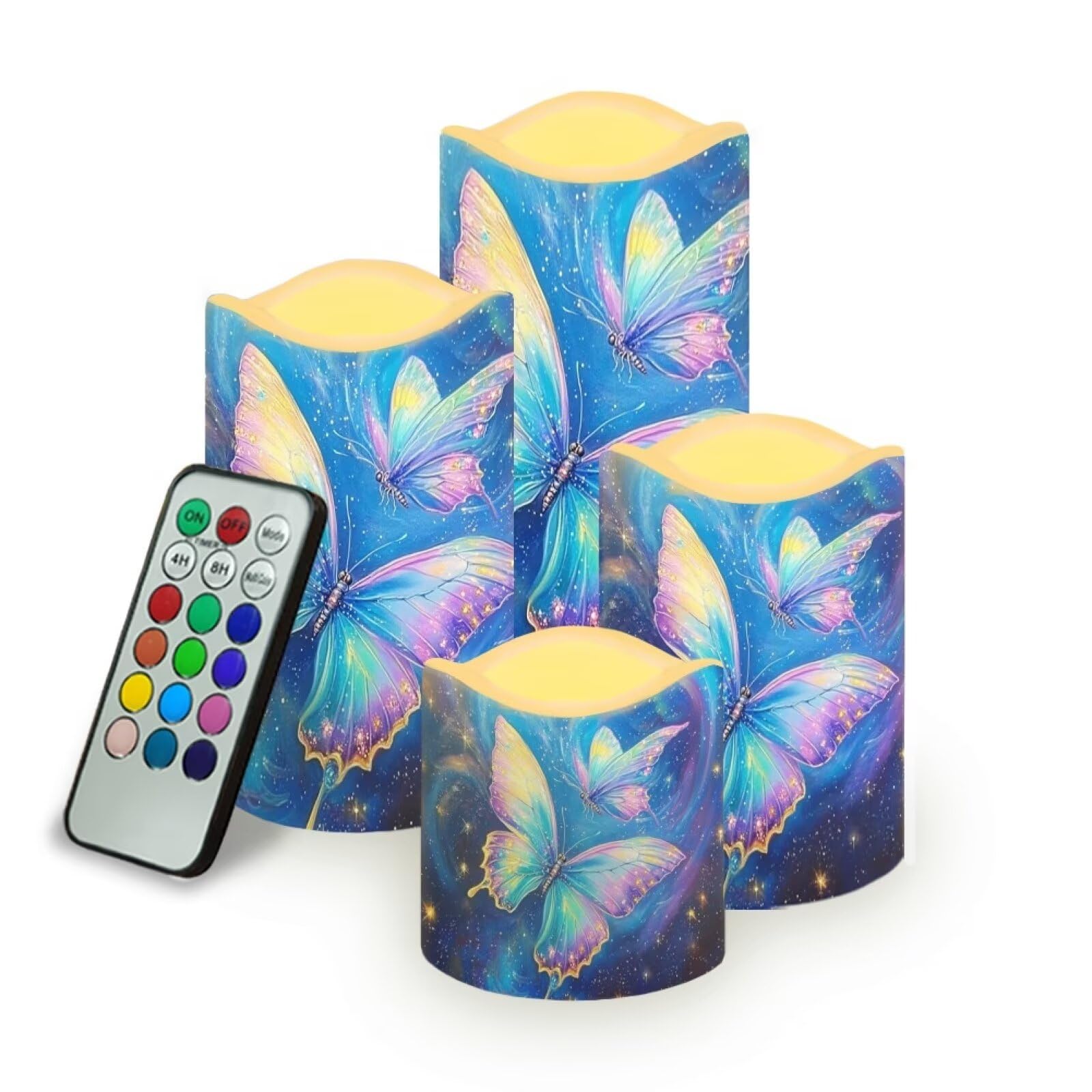 Uorisanigo Colorful Butterfly Plastic Flameless Candles with Remote Control and Timer LED Flickering Battery Operated Color Chan