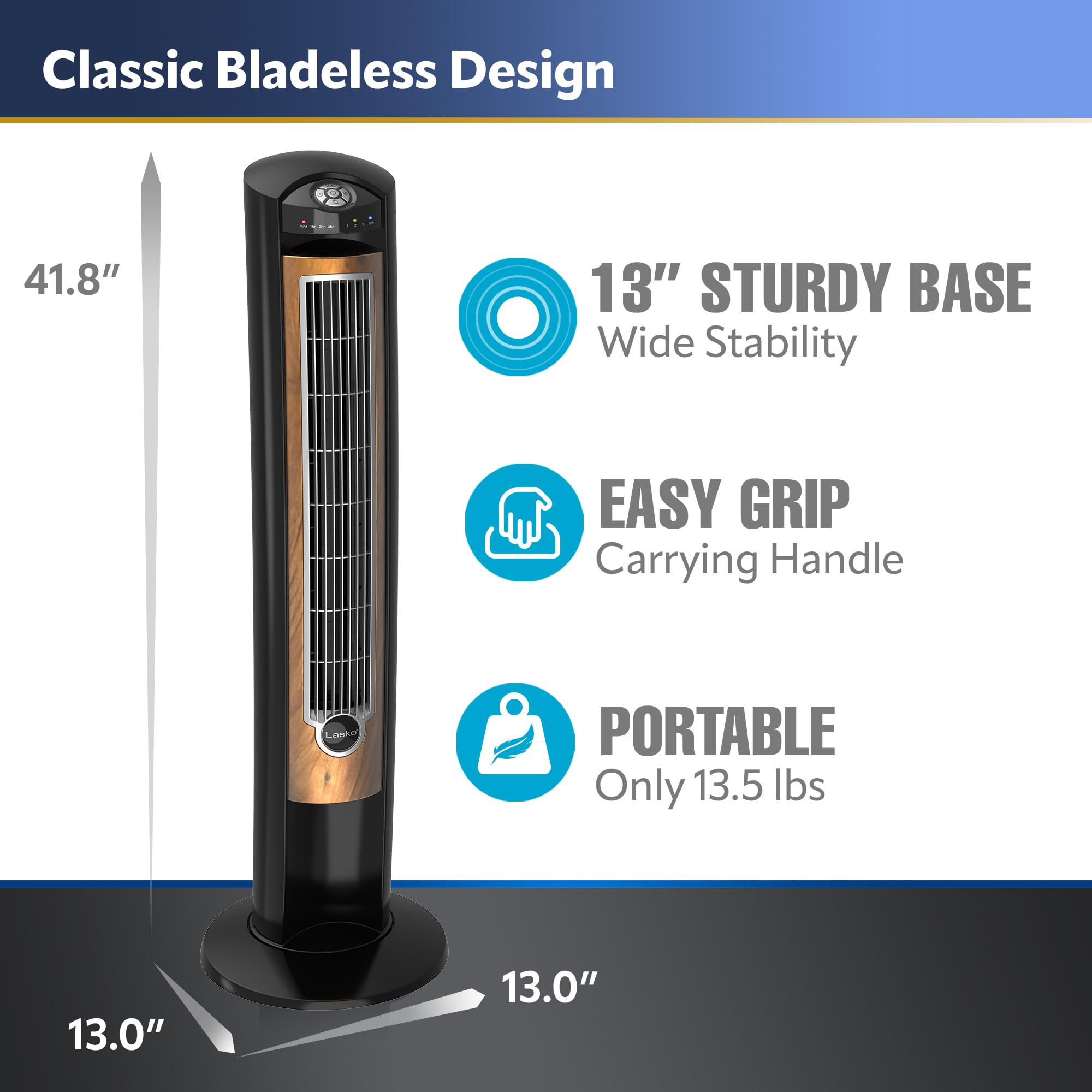 Lasko Oscillating Tower Fan, Remote Control, Ionizer, 3 Speeds, Timer, For Bedroom, Office, Kitchen 42, Black, T42950