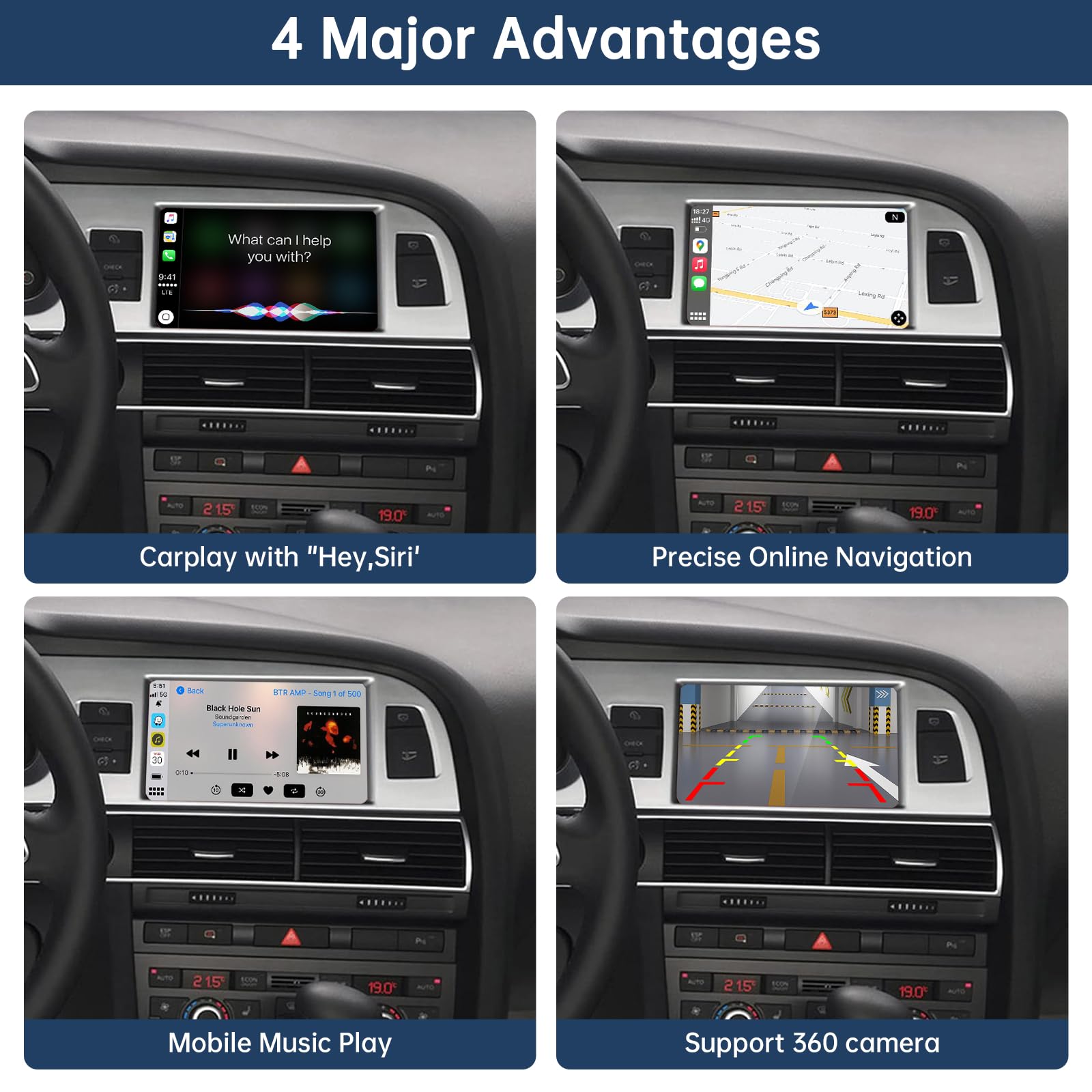 Ninetom Wireless Carplay Android Auto Retrofit Kit For 2009 2017 Audi A4 A5 Q5 S4 S5 With 3Gmmi, Support Mirror Link, Backup Cam