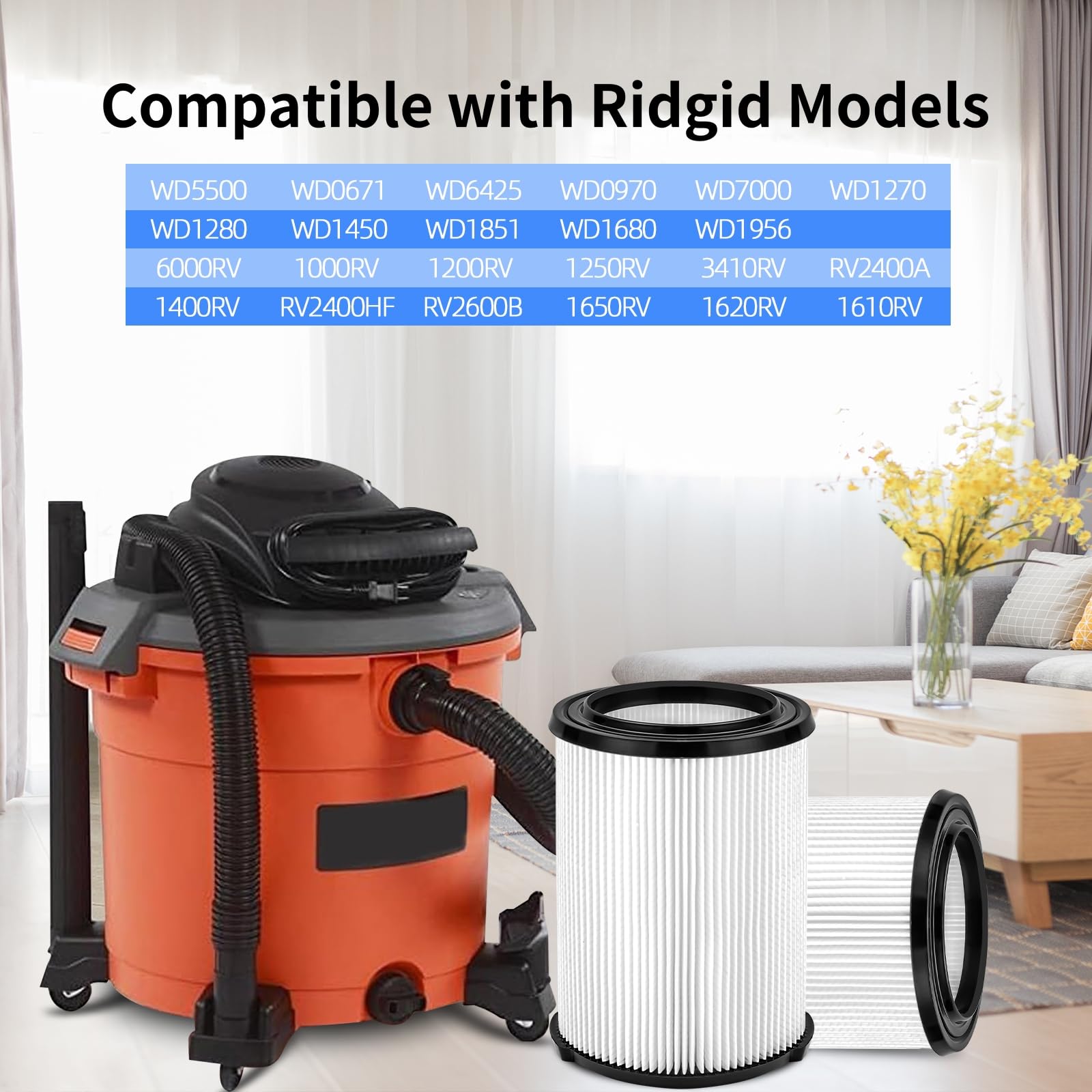 Gazeer 2 Pack Vf4000 Filter Compatible With Ridgid Shop Vac,Standard Wet/Dry Vac Filter Replacement Compatible With Ridgid 5 20