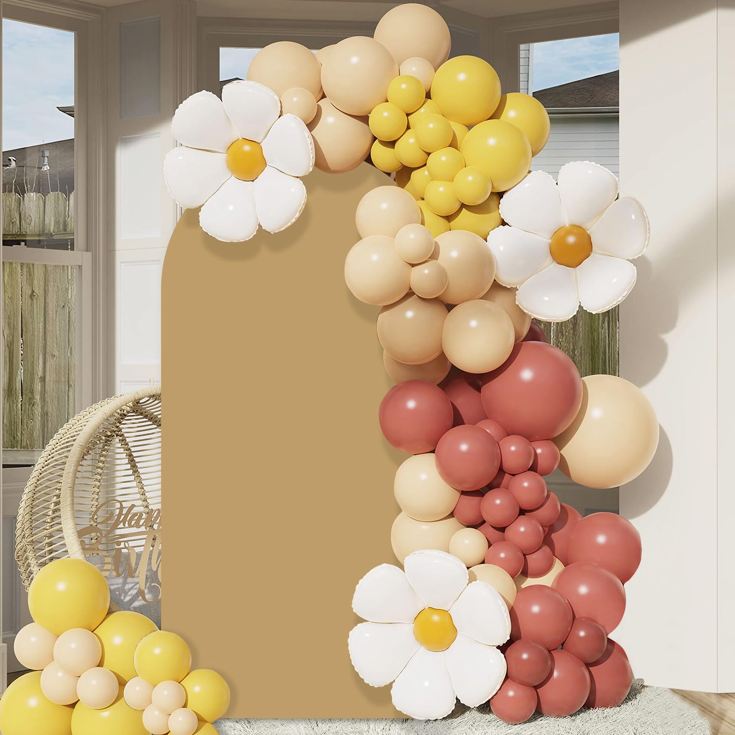 Fuhsy Brown Arch Cover 6Ft Chiara Arch Backdrop Stand Cover Double Sided Tan Arch Cover Spandex Arch Backdrop Covers Balloon Arc