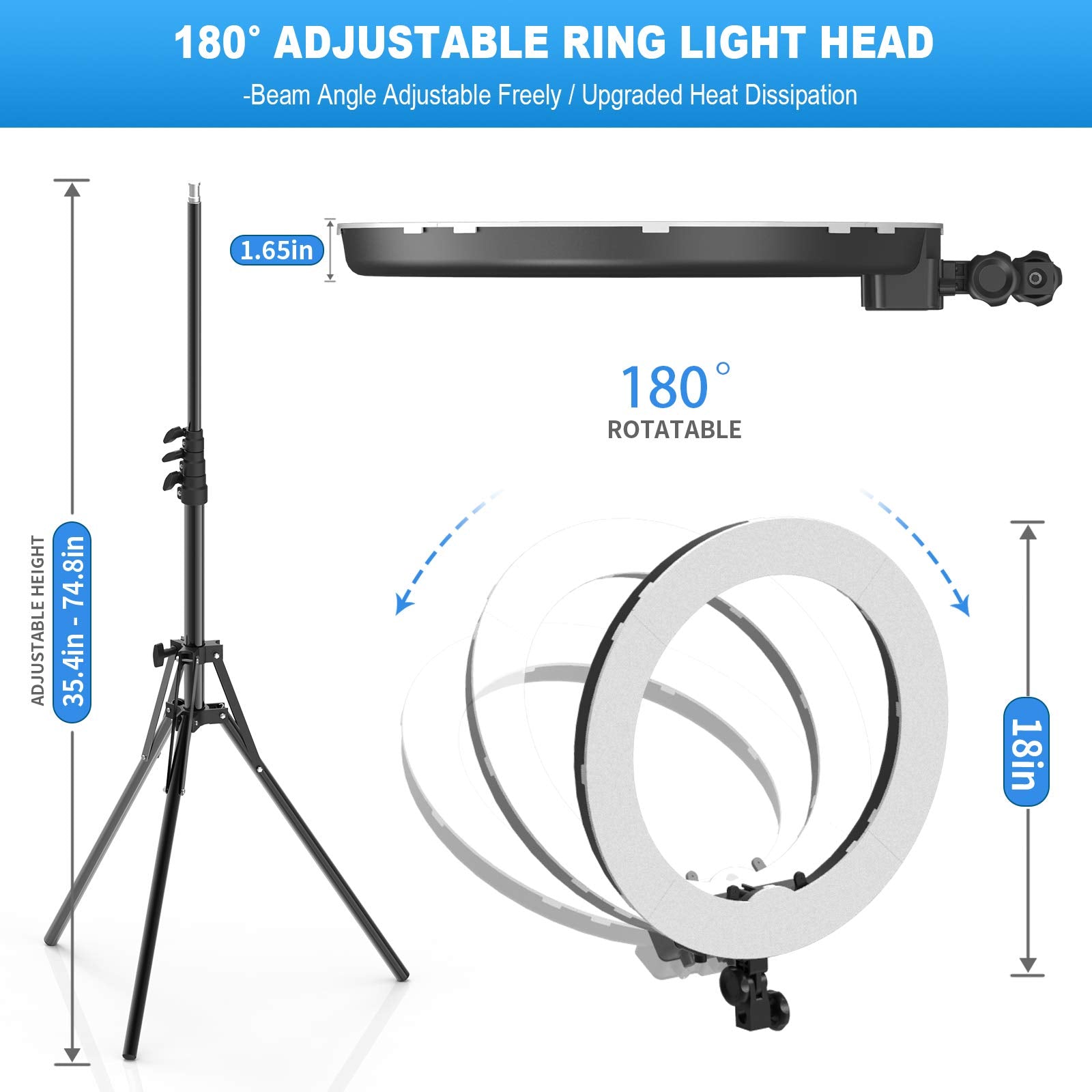 Ring Light With Stand And Phone Holder, Ivisii 18 Inch Ring Light,55W 5500K Led Ring Light For Live Stream/Makeup/Youtube Video, Dimmable Led Beauty Selfie Ring Light For Tiktok Photography