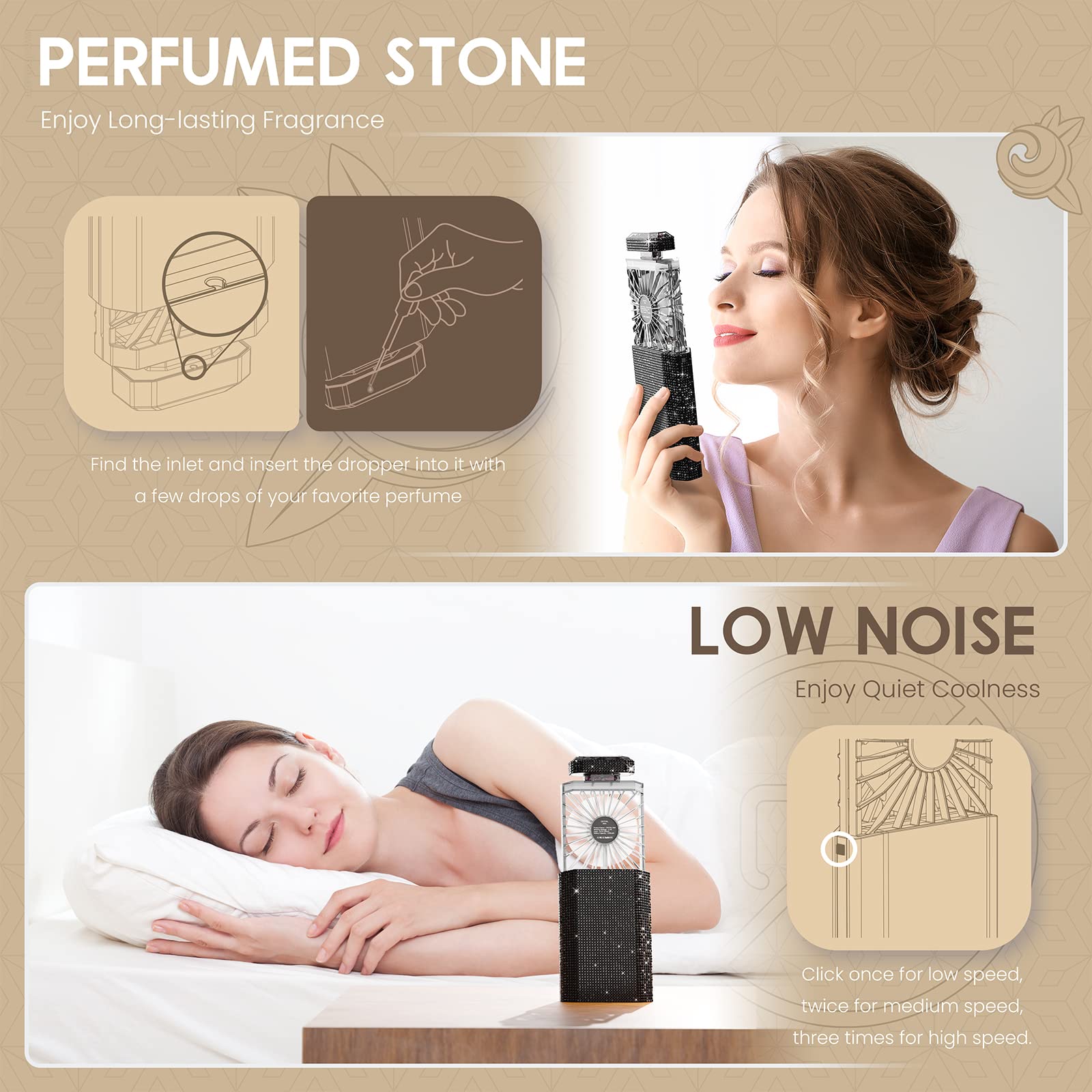 Lady Handheld Fan, Rechargeable Small Personal Fan With 3 Speeds Setting, Powerful Quiet Pull Out Portable Fan, Mini Cooling Des