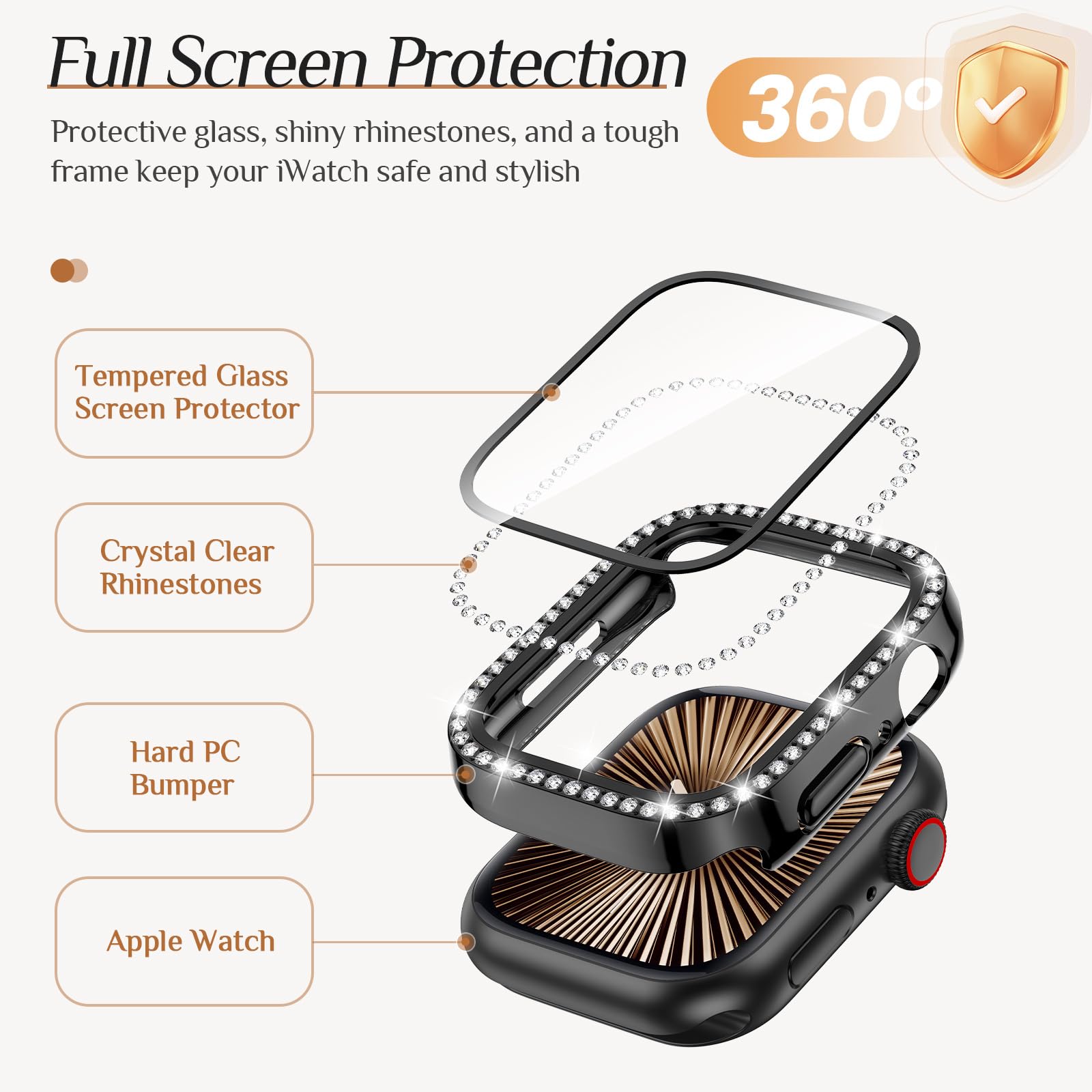 Goton 2 Pack Bling Case For Apple Watch Series 10 Screen Protector 42Mm, Women Glitter Diamond Rhinestone Bumper Face Cover For