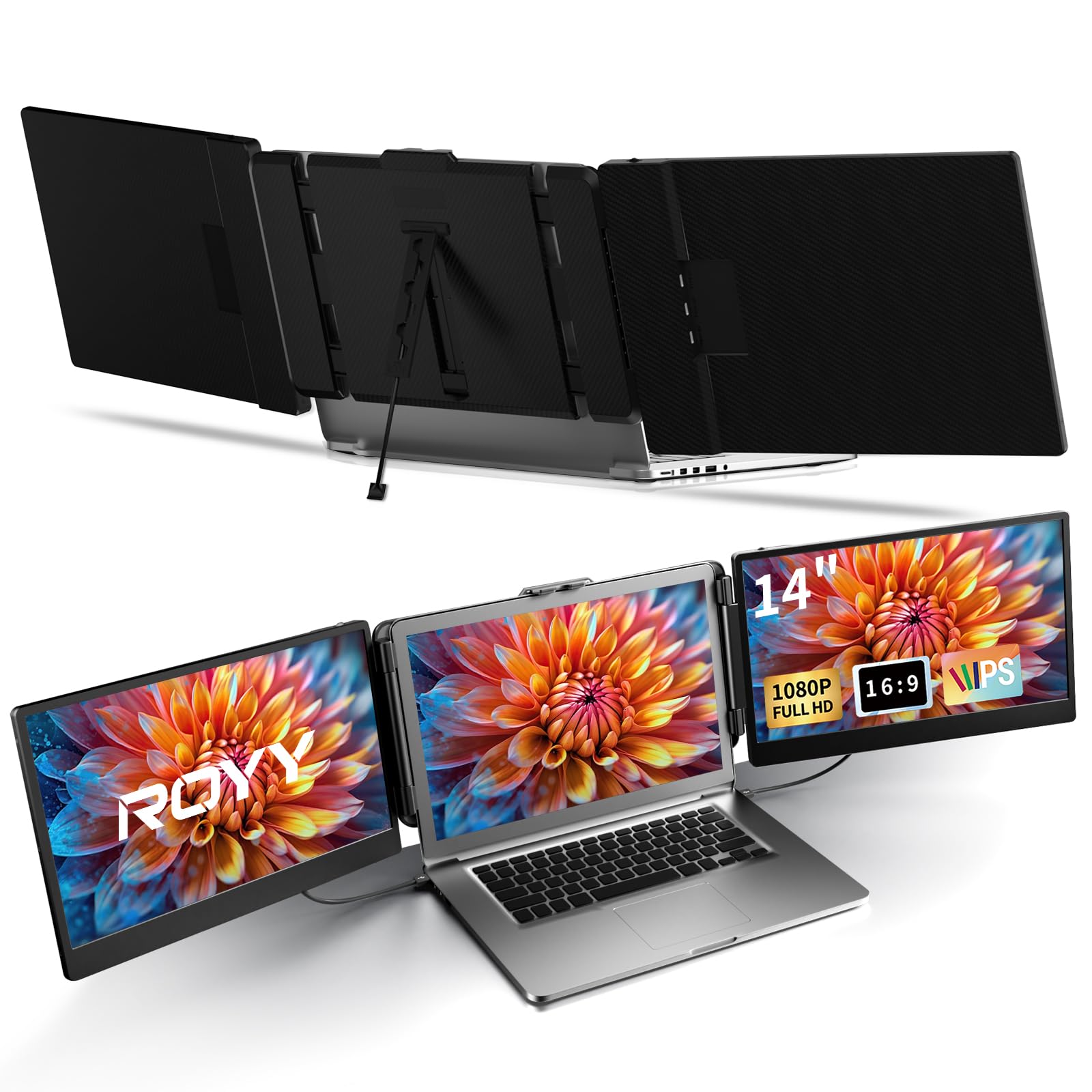 Laptop Screen Extender Triple Monitor   14'' Portable Monitor Fhd 1080P Tri Screen Attachment Extended For Laptop Extra Screen C