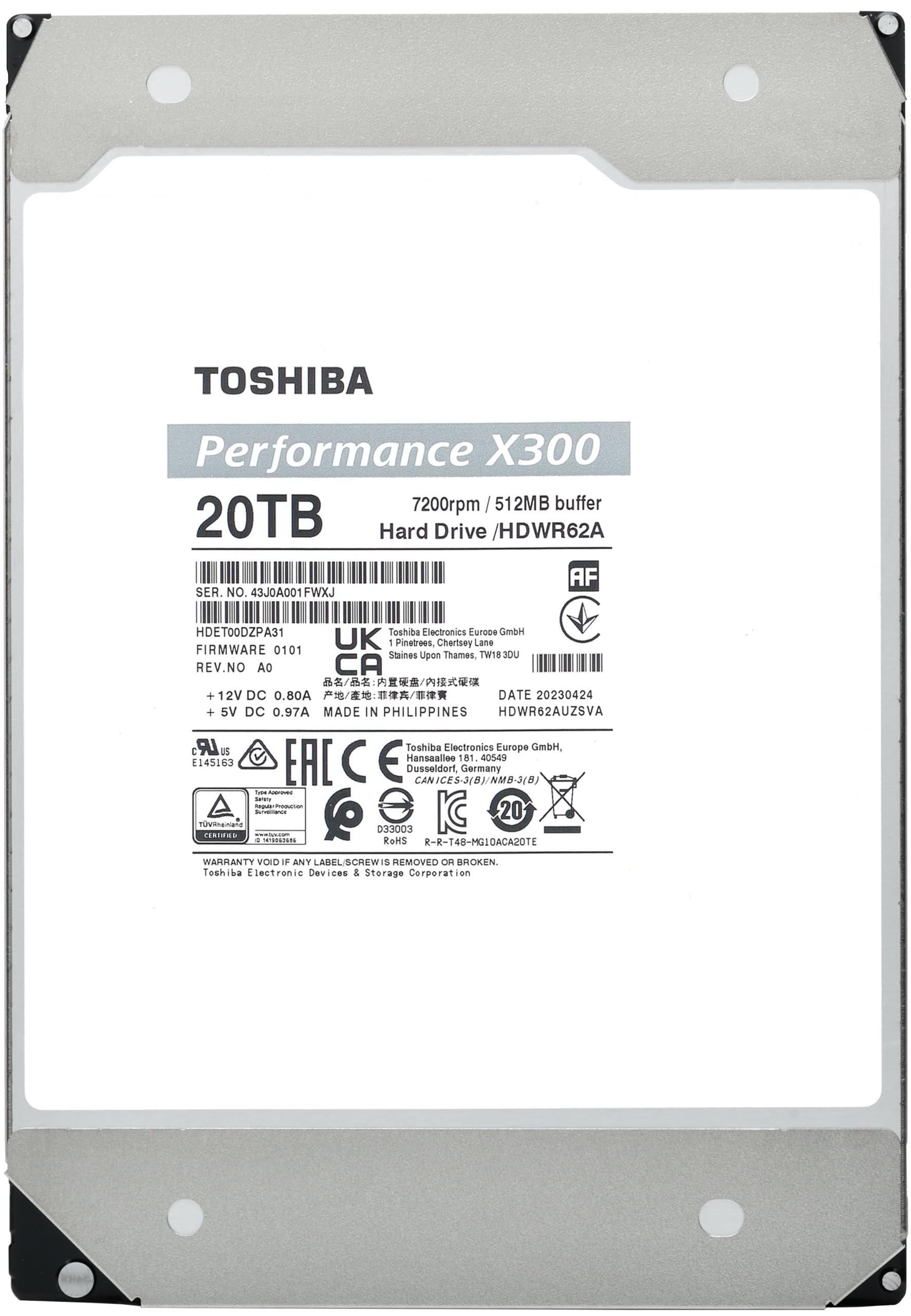 Toshiba X300 20Tb Performance & Gaming 3.5 Inch Internal Hard Drive   Cmr Sata 6 Gb/S 7200 Rpm 512 Mb Cache   Hdwr62Axzsta