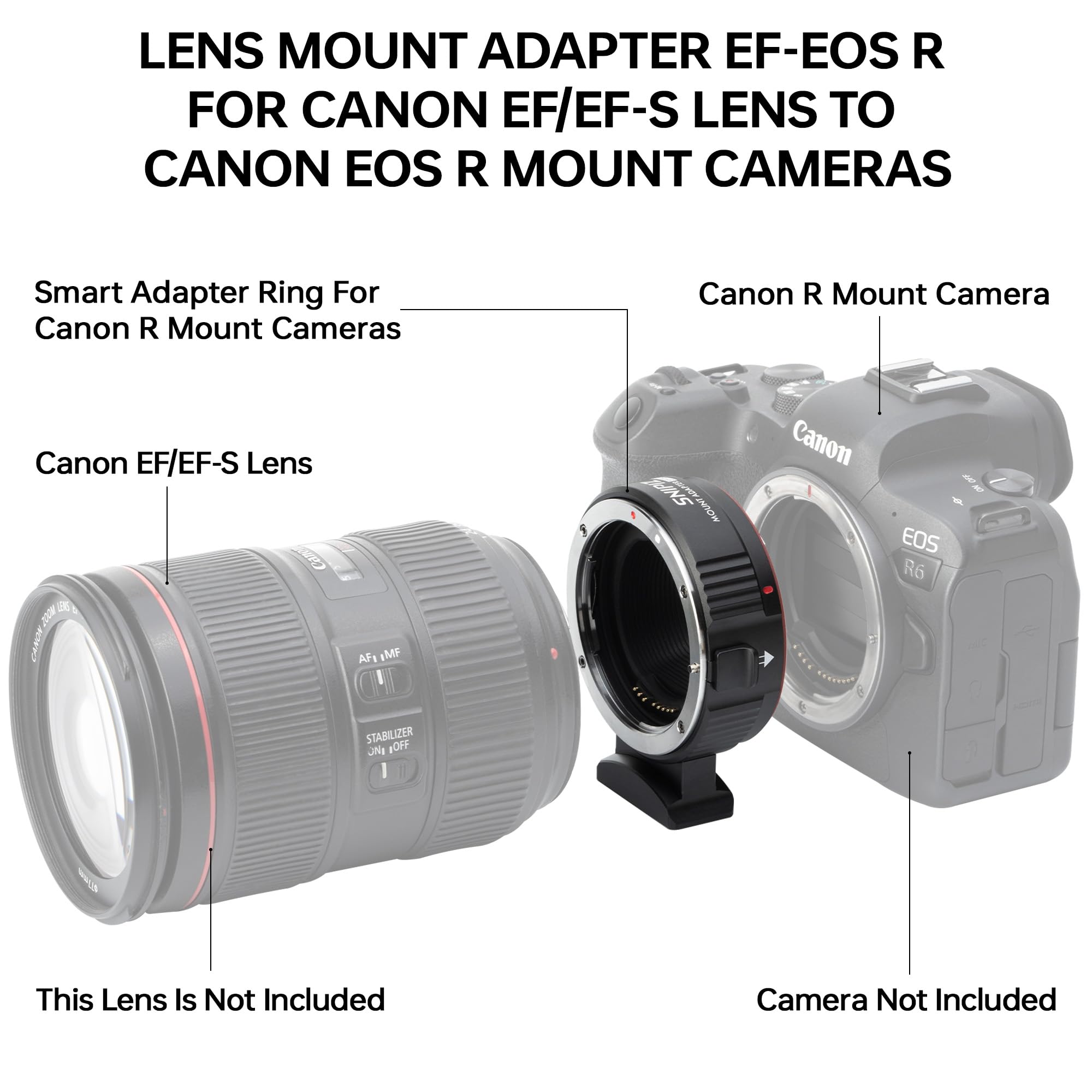 Snipiz Lens Mount Adapter Ef Eos R Auto Focus Lens Converter Compatible With Canon Ef/Ef S Lens For Canon R Mount Camera Eos R,