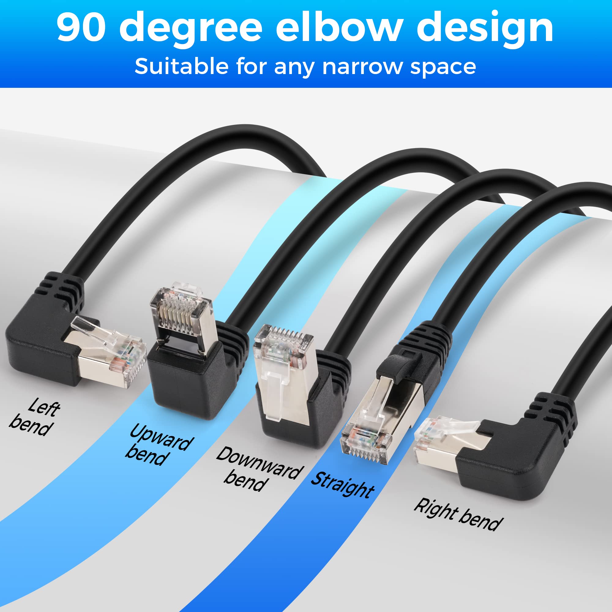 Cat 6 Ethernet Extension Cable 10 Pack,Multiple Angles(Up/Down/Left/Right/Straight), Cat6 Rj45 Network Lan Patch Cord Adapter, F