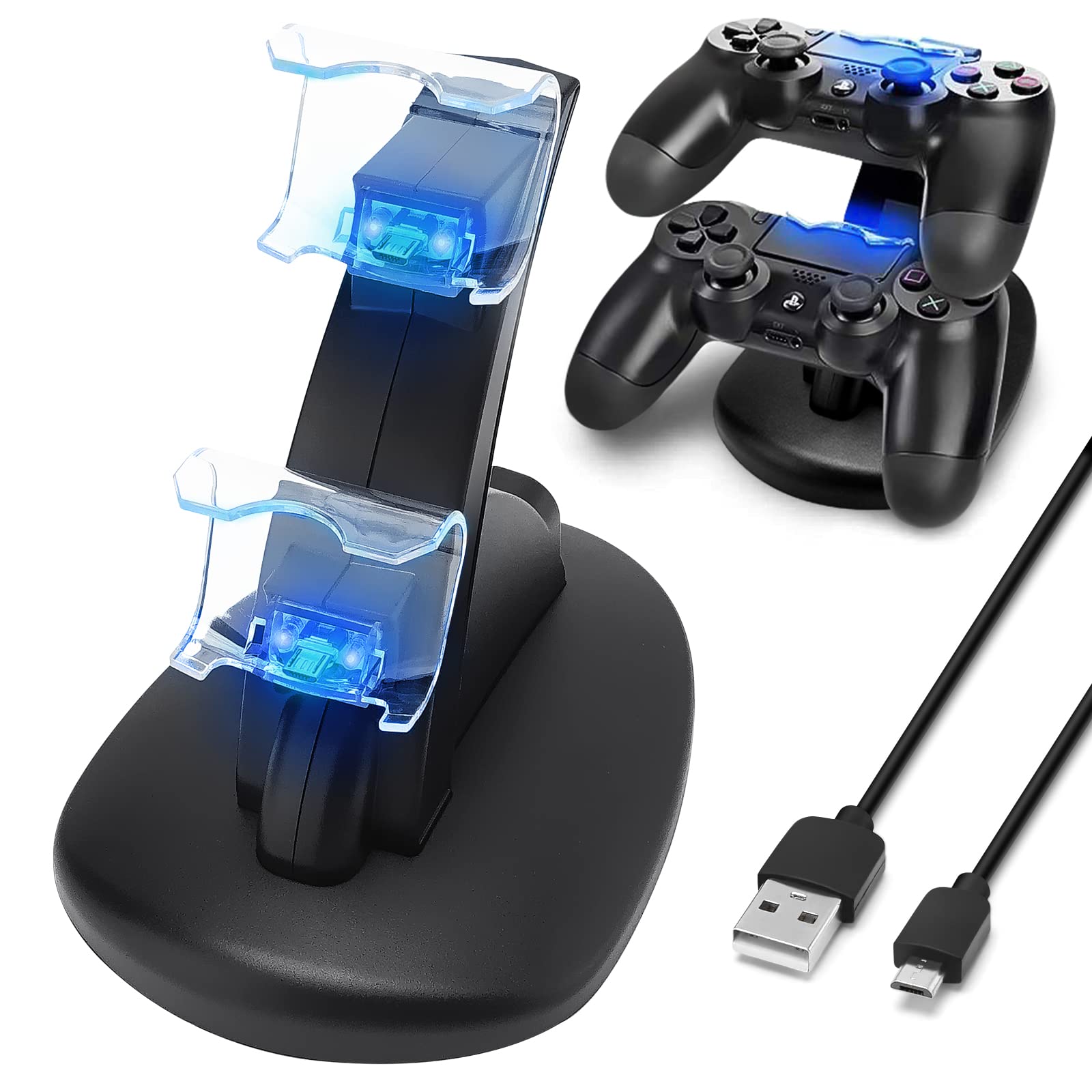 Controller Charger for Playstation4 Regular Slim Pro, SUNKY LED Gaming Console Charging Stand USB Dock Station Mount Cradle for