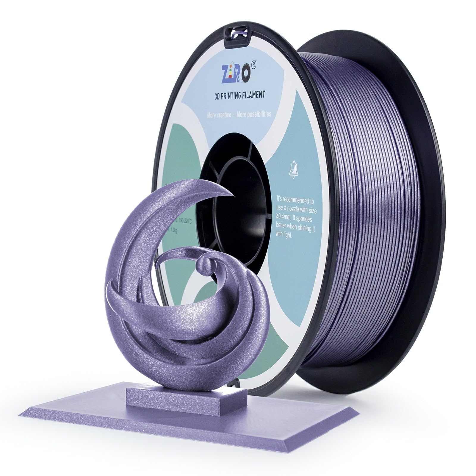 ZIRO 3D Printer Filament, 1.75mm Shiny Sparkle PLA with Glitter, Diamond Series Filament, Twinkling PLA 1kg/2.2lbs Spool, Bright