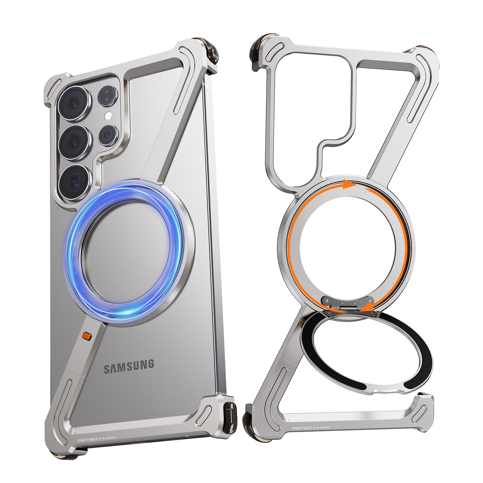 Nifbang Z Shape For Samsung Galaxy S25 Ultra Phone Case With Magsafe,Frameless Metal Magnetic Ring Stand,360Rotating Kickstand P