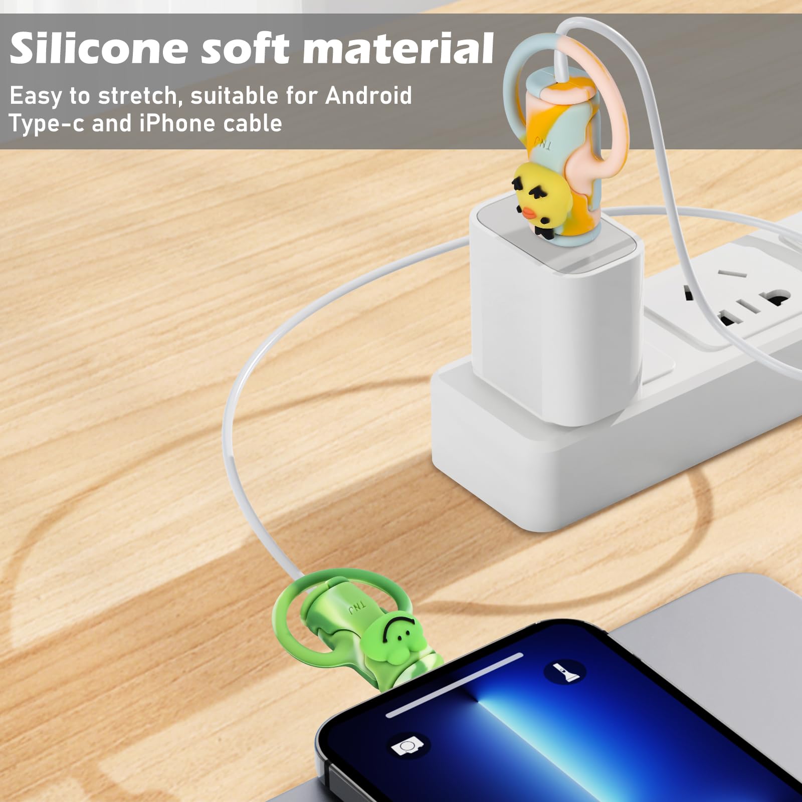Cute 2 In 1 Data Cable Protector For Iphone Android Usb Cable, 2 Pcs 3D Kwaii Duck&Frog Design Cable Protector, Soft Silicone St