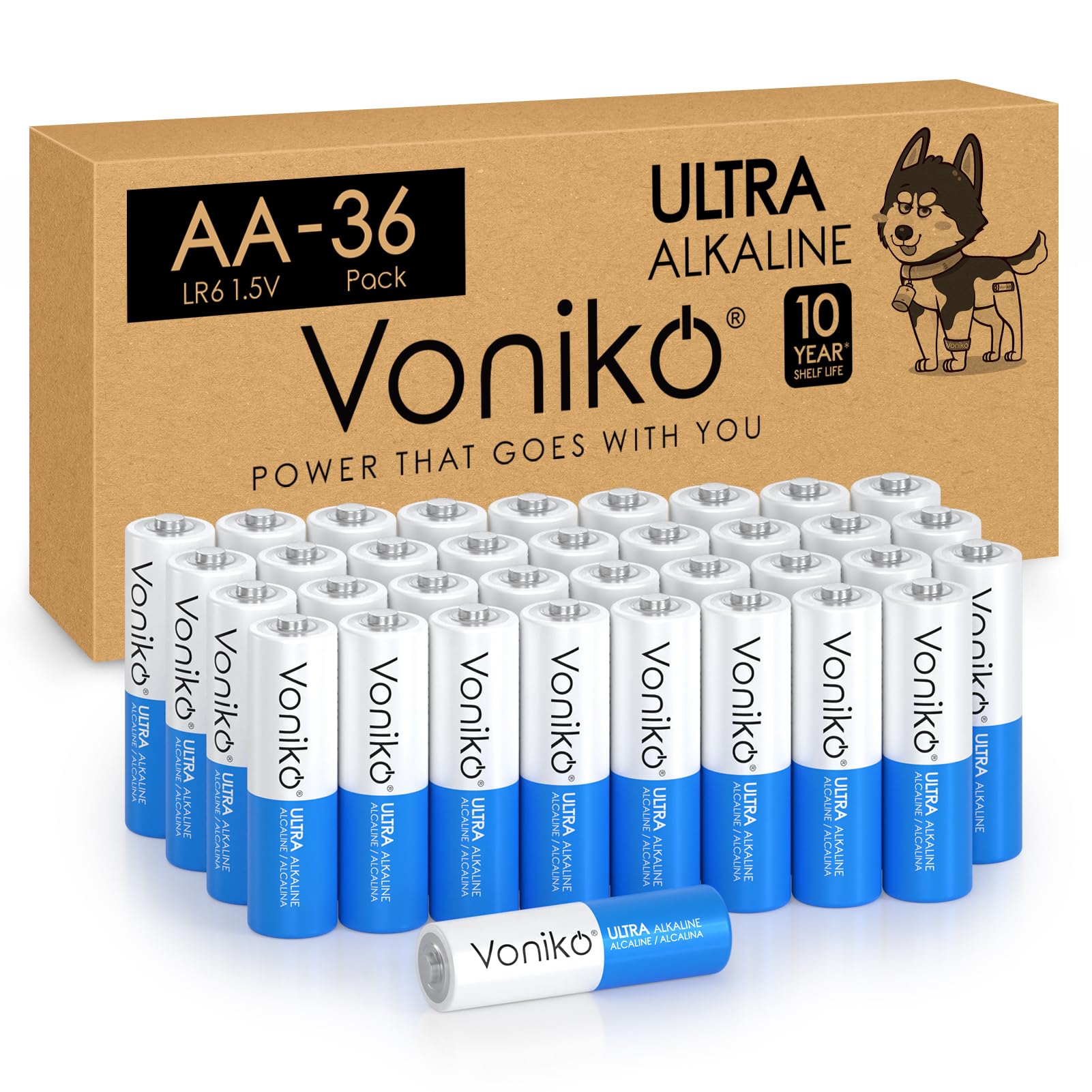 Voniko   Premium Grade Aa Batteries   36 Pack   Alkaline Double A Battery   Ultra Long Lasting, Leakproof 1.5V Batteries   10 Ye