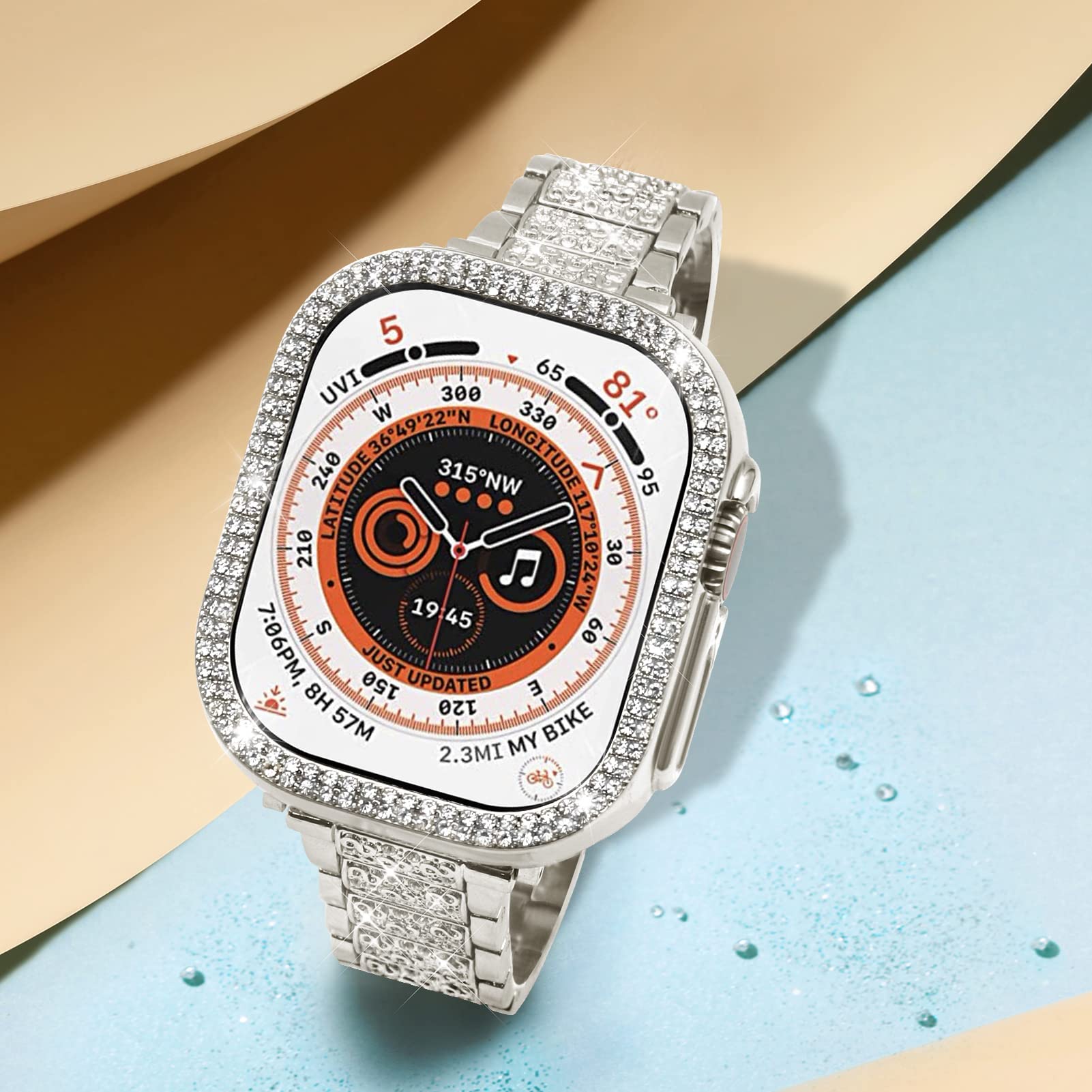 Mosonio Compatible With Apple Watch Band Ultra 2/ Ultra 49Mm With Case Women, Jewelry Replacement Metal Wristband With 2P Pc Pro