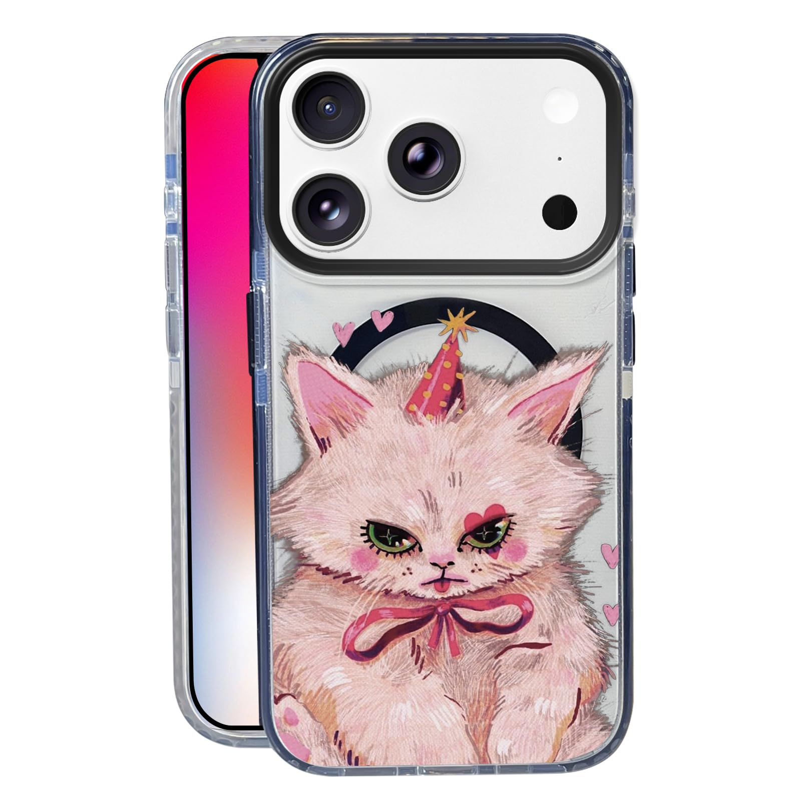 Nimeey Pink Kitten Cat for iPhone 17 Pro Max Case,MagSafe Compatible,Matte Soft Slim Shockproof Cover,Anti-Fingerprint,Anti-Yell