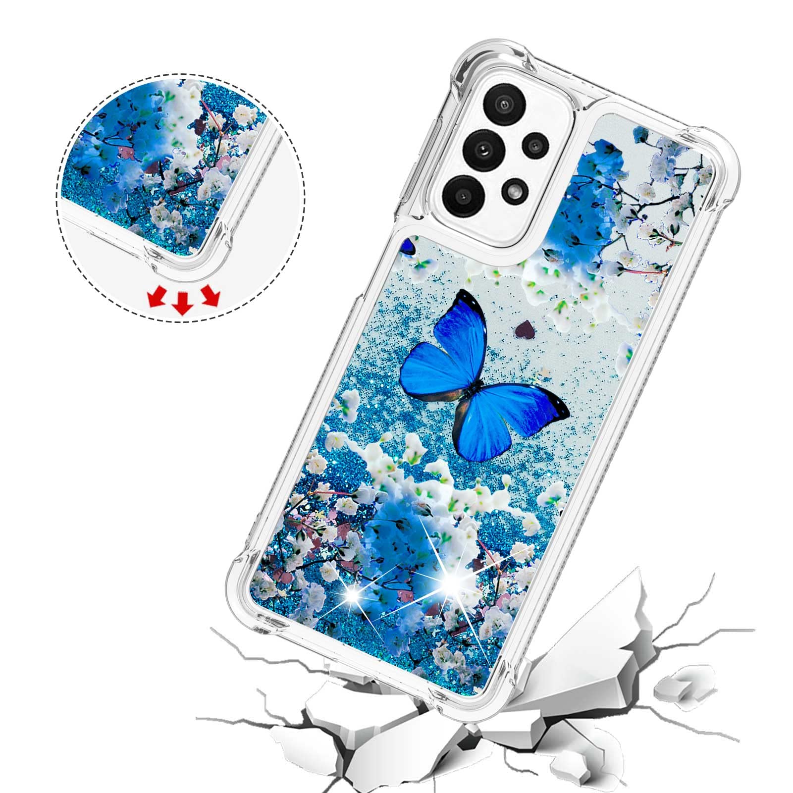 Caiyunl For Samsung Galaxy A23 5G Case With Screen Protector, Women Girls Cute Glitter Bling Liquid Sparkle Floating Phone Case,