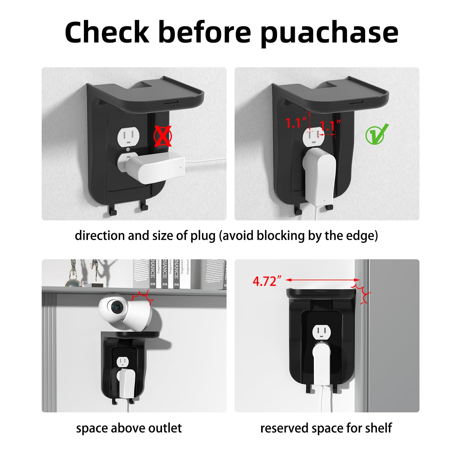 Suptek Wall Outlet Shelf, Home Wall Shelf Organizer For Outlets, Perfect For Bathroom, Kitchen, Bedrooms,Ideal For Cell Phone,Sp