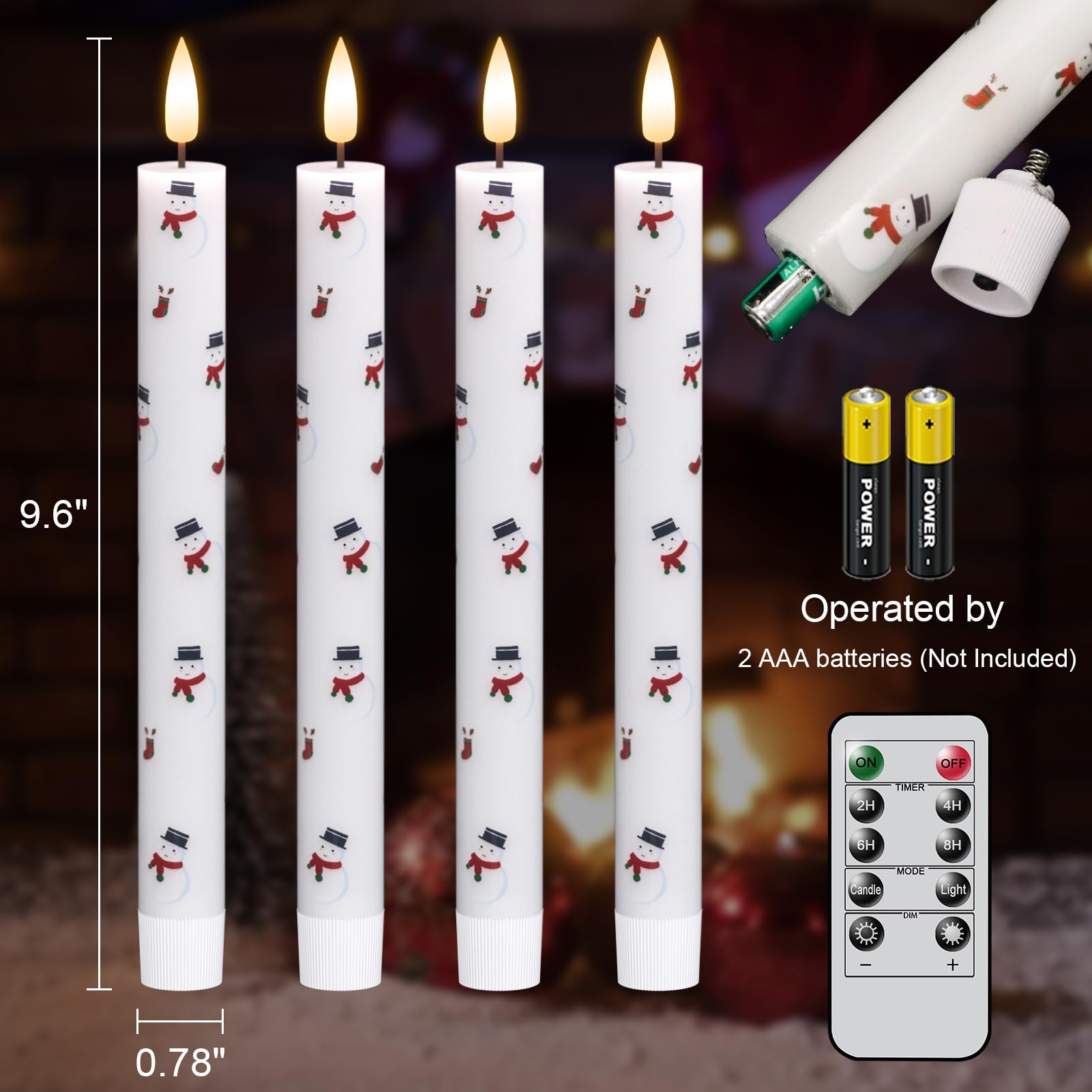 Dromance Flickering Flameless Taper Candles With Remote And Timer, 4 Pack Real Wax Battery Operated Led Taper Candles 3D Wick Pu