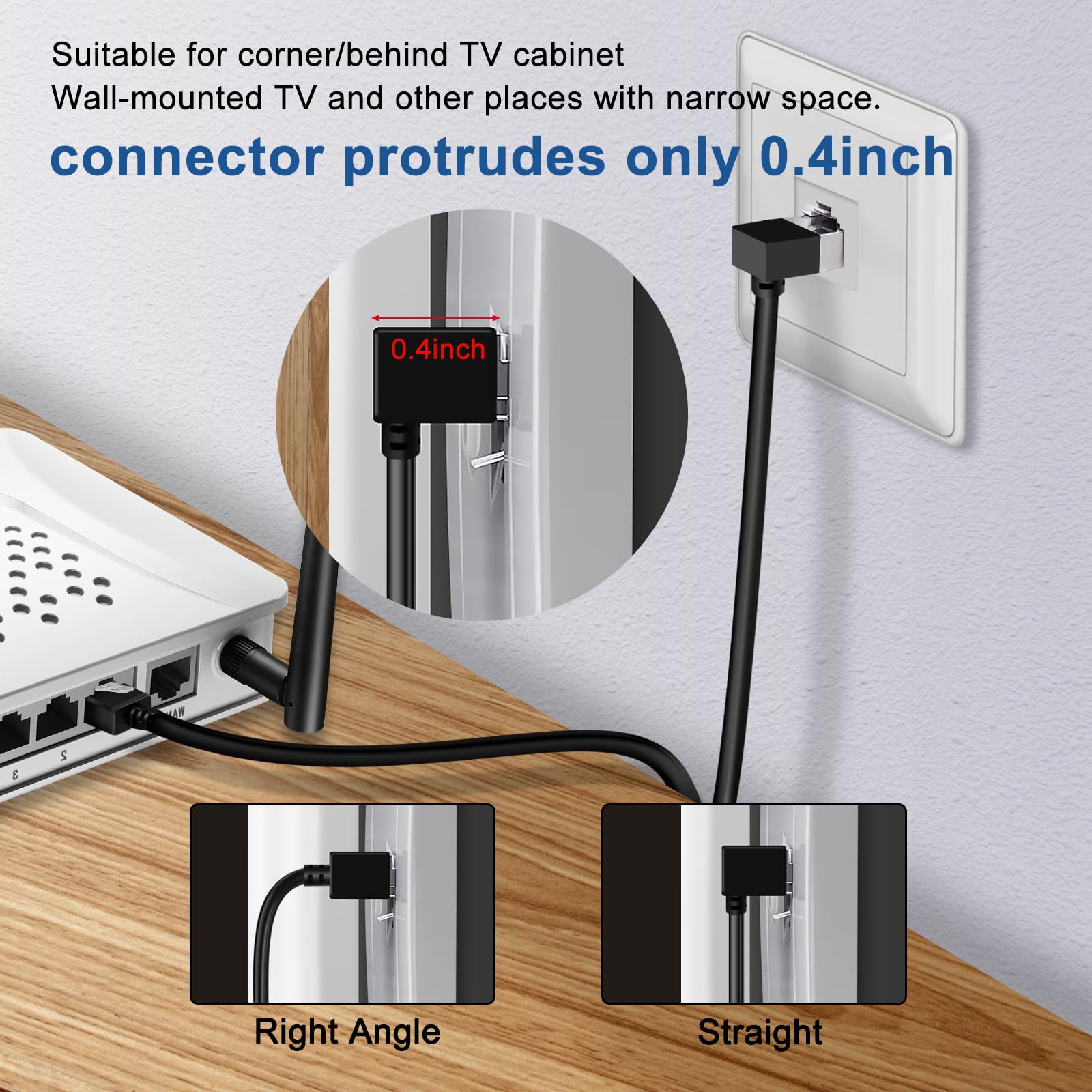 Dutevolns Ultra Thin Cat 6 Ethernet Cable 90 Downward Angle 3.3 Feet, Flexible & Slim Rj45 Cat 6A Lan Cord Gigabit Applicable Fo