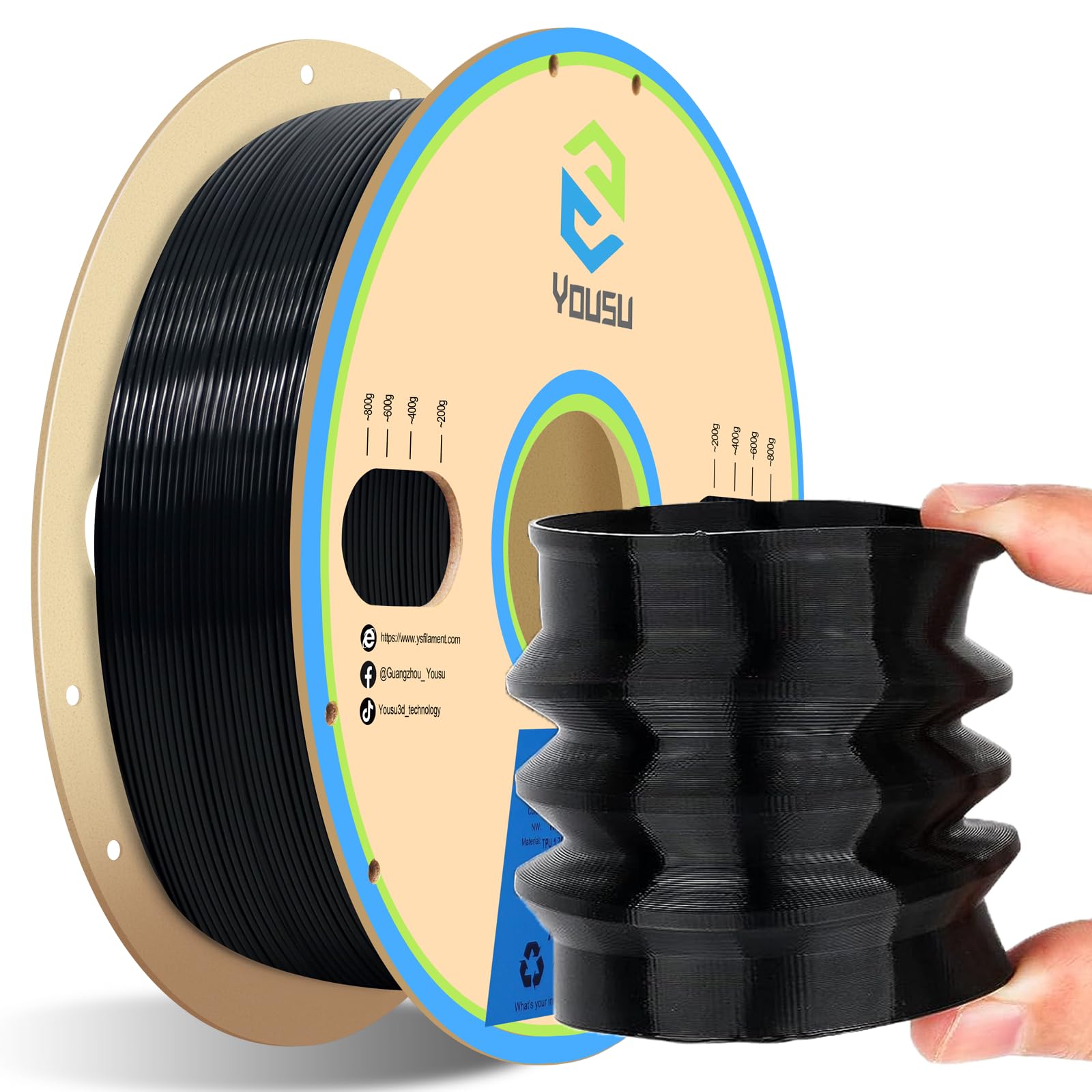 Yousu Tpu Filament 1.75Mm,95A Tpu Flexible Filament, Soft 3D Printer Filament, 3D Printing Filament Tpu Black,1Kg Spool (2.2 Lbs