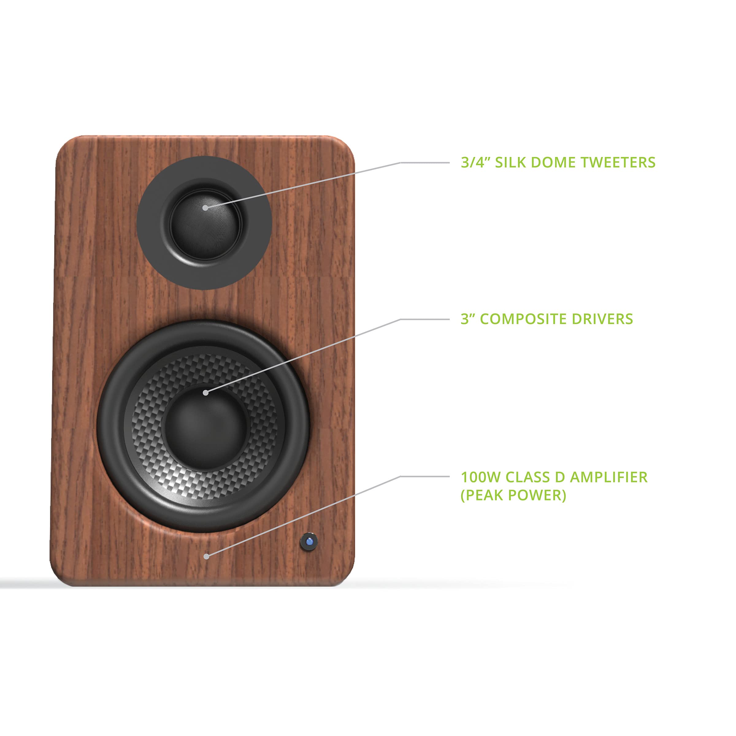 Kanto Yu2Walnut Powered Desktop Computer Speakers | 3'' Drivers | 3/4'' Tweeter | 50 W Rms | Built In Usb Dac & Aux Input | Sub