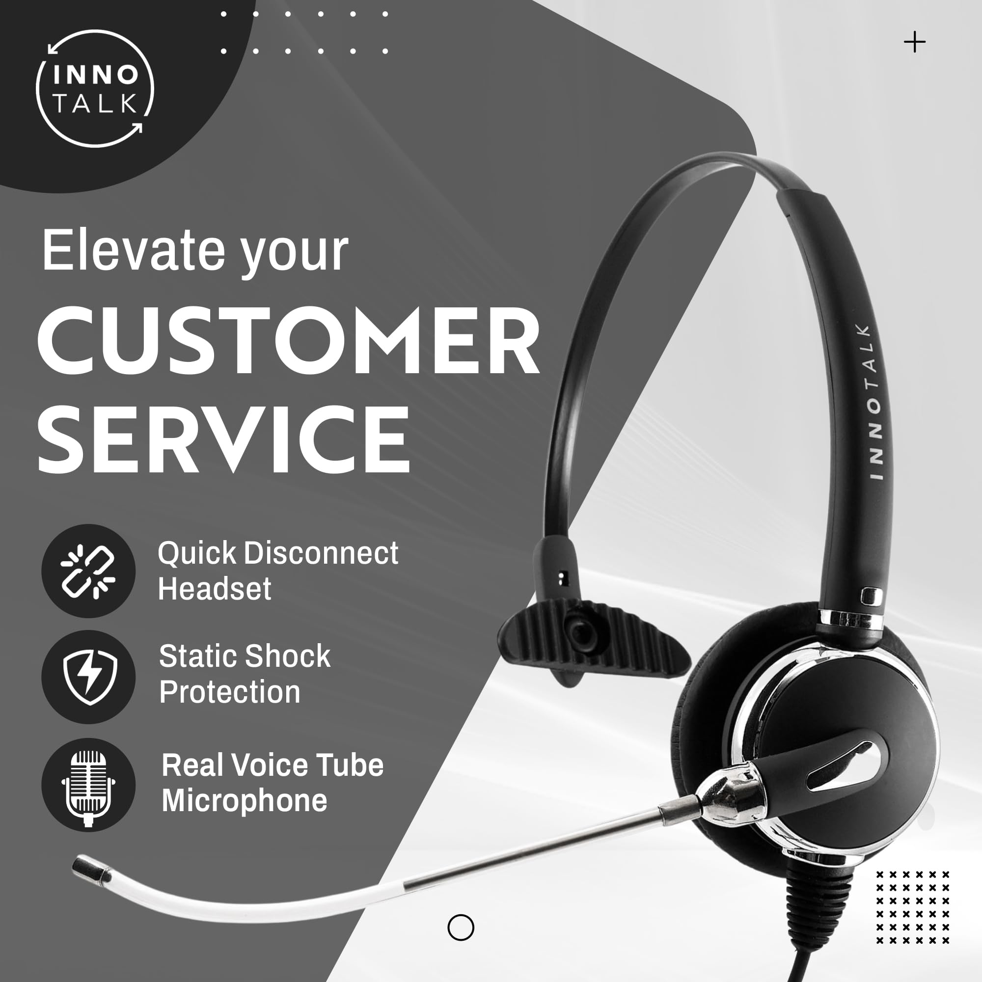 Innotalk   Rj9 Pro V Tube Mic Mono Office, Call Center Phone Headset & Quick Disconnect Pigtail Adapter, Headset For Polycom, Mi