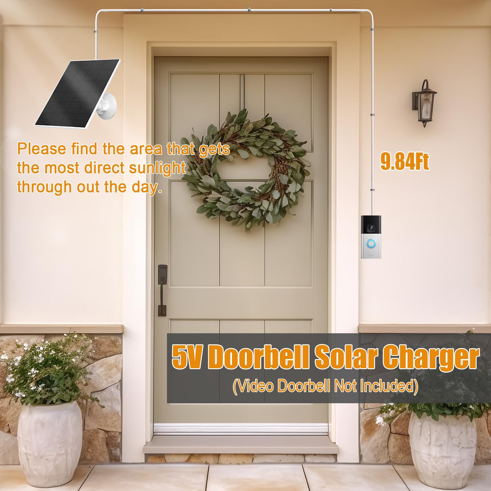Zivif Doorbell Solar Charger Compatible With Ring Video Doorbell 2/Video Doorbell 3/Video Doorbell 4/Battery Doorbell, 5W Solar