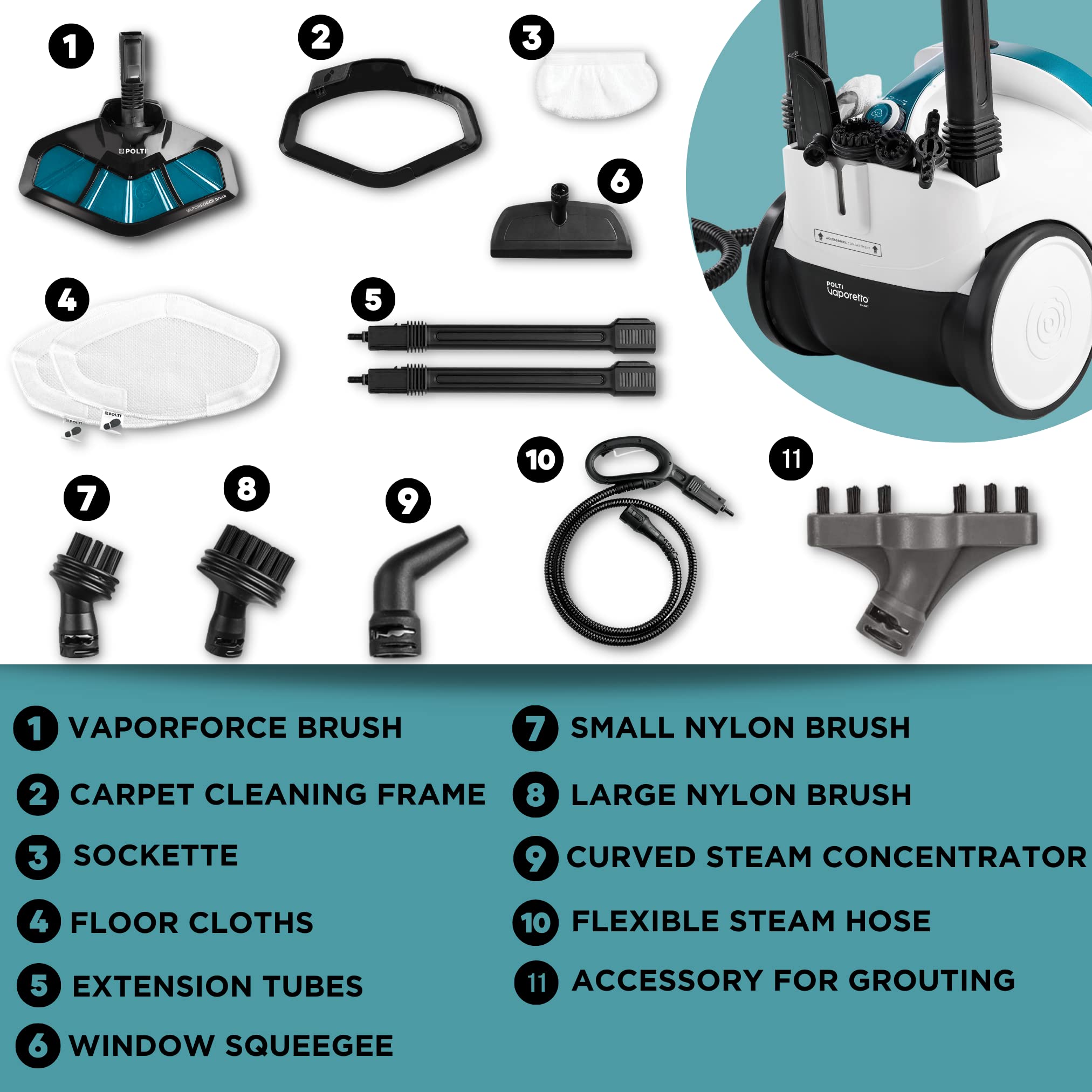 Polti Vaporetto Smart 100 Steam Cleaner With Continuous Fill, Sanitize, Clean Floors, Carpets And Other Surfaces Adjustable High
